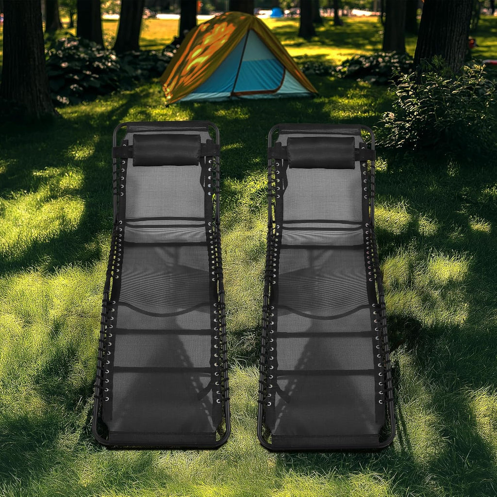Unovivy Outdoor Chaise Lounge Chairs Set of 2, Portable Folding Pool Lounge Chair with 5-Position Reclining Back, Teslin Tanning Chair for Pool, Beach, Patio, Sunbathing wourant