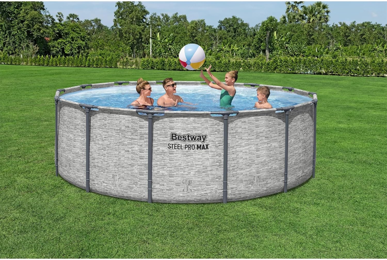 Steel Pro MAX 14 Foot x 48 Inch Round Metal Frame Above Ground Outdoor Swimming Pool Set with 1,000 Filter Pump, Ladder, and Cover, Gray wourant