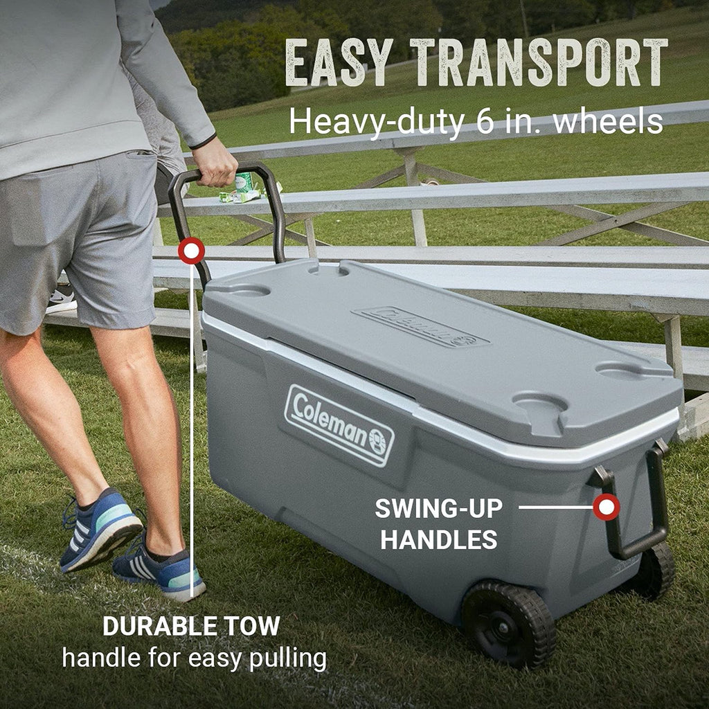 Coleman Insulated Portable Rolling Cooler with Wheels, Leak-Proof Outdoor Hard Cooler, Keeps Ice for Up to 5 Days, 100 Quart wourant