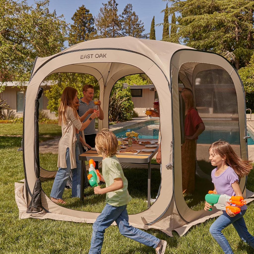 EAST OAK Screen House Tent Pop-Up, Portable Screen Room Canopy Instant Screen Tent 10 x 10 FT with Carry Bag for Patio, Backyard, Deck & Outdoor Activities, Beige wourant
