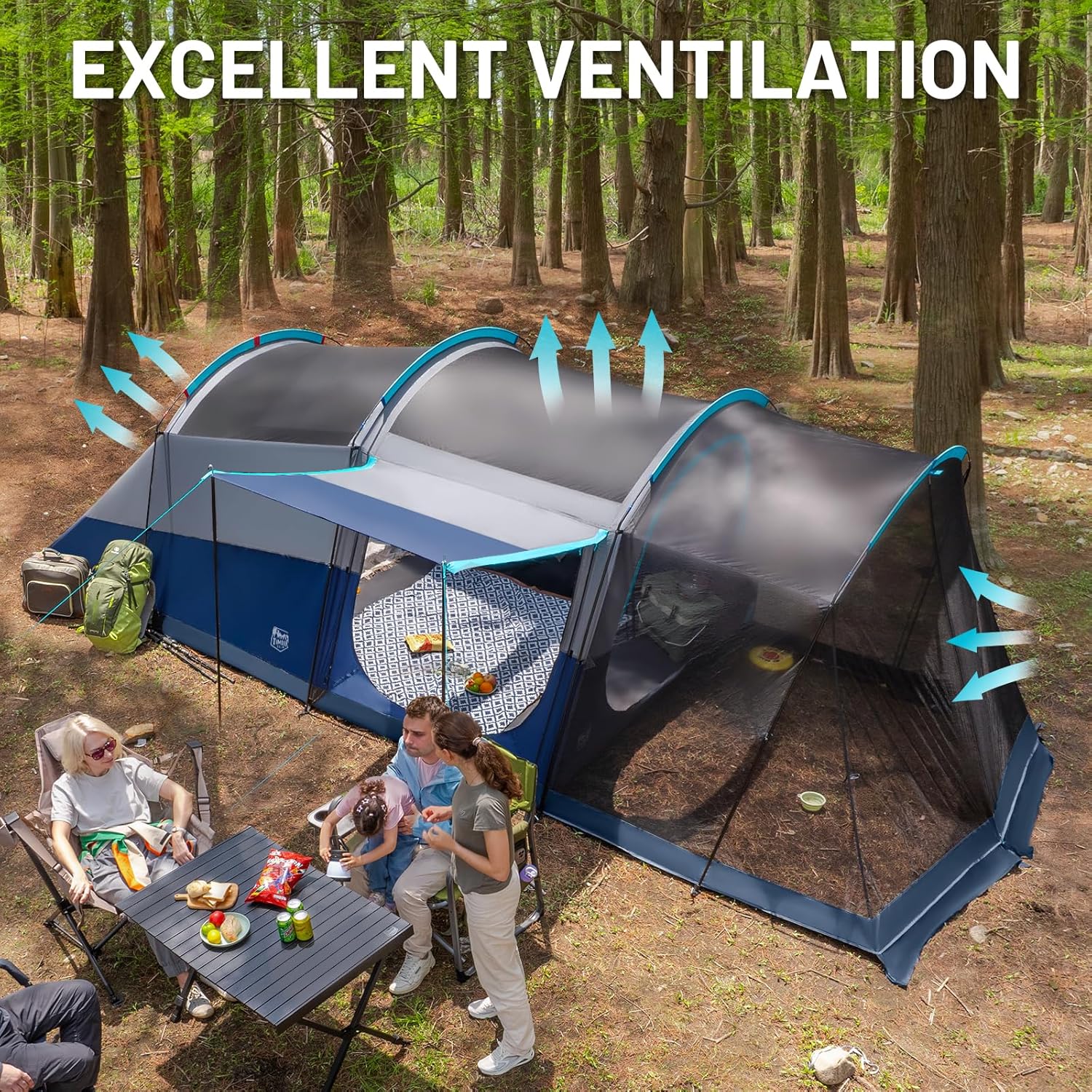TIMBER RIDGE 8 Person Family Camping Tent with Screen Room, Double Layer Waterproof Weather Resistant Big Tunnel Tent with Rainfly Carry Bag, Large Family Tent for Outdoor Party 20ft x 8ft x 76in wourant
