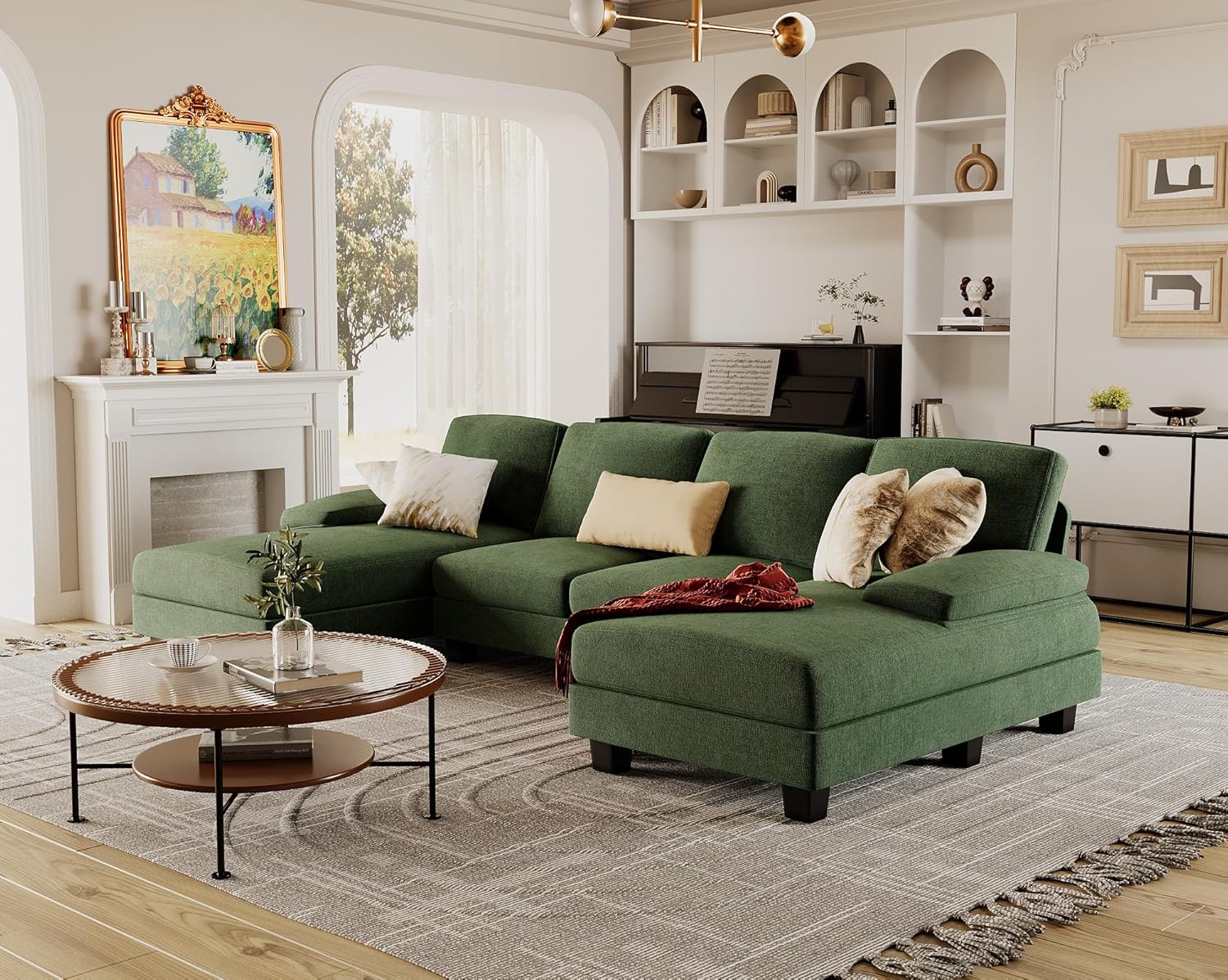 Furmax Sectional Couches for Living Room U-Shaped Sofa Couch Linen Fabric 4 Seat Sofa Set wourant