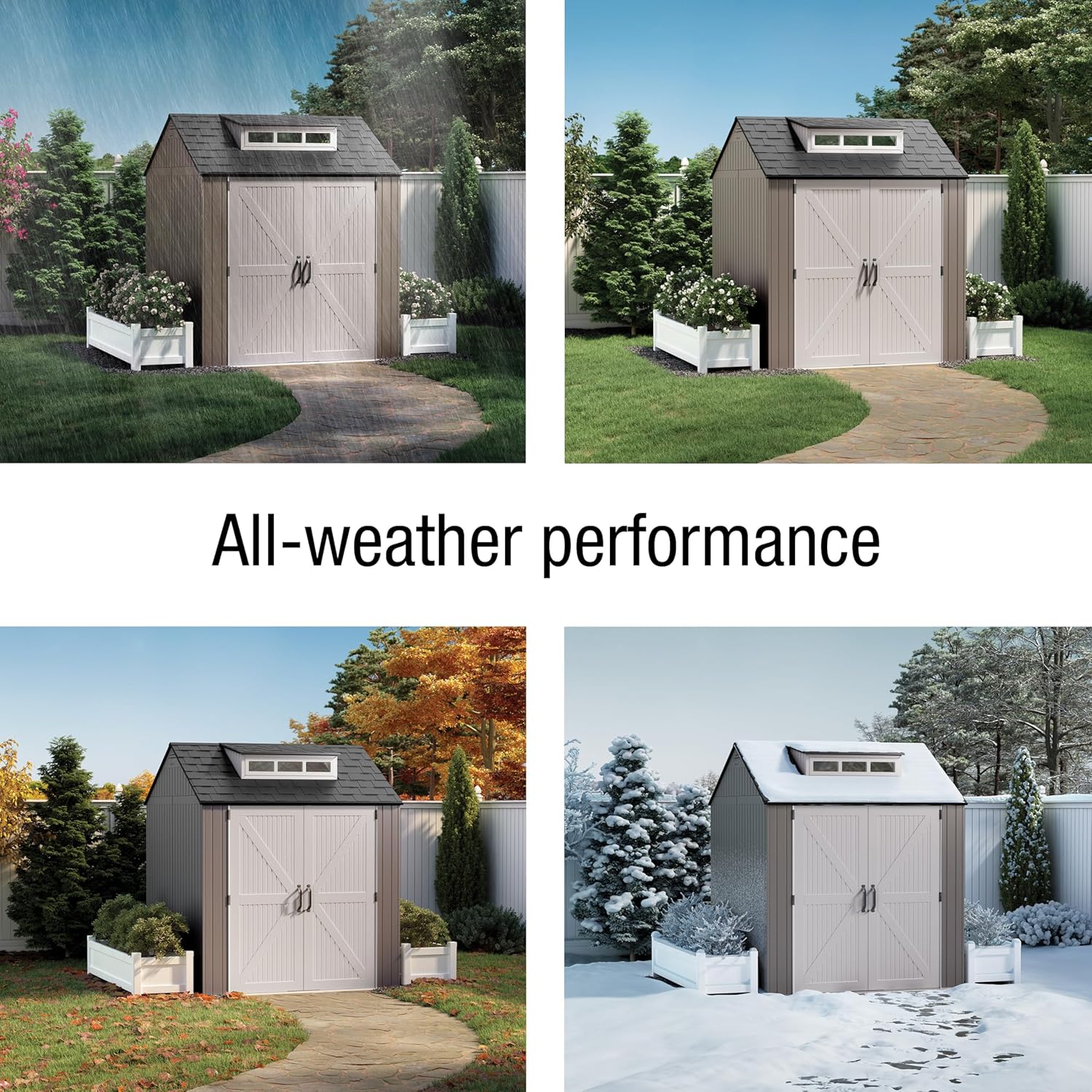 Rubbermaid Resin Outdoor Storage Shed With Floor (7 x 7 Ft) Weather Resistant Gray Organization for Home/Backyard/Garden Tools/Lawn Mower/Bike Storage/Pool Supplies wourant