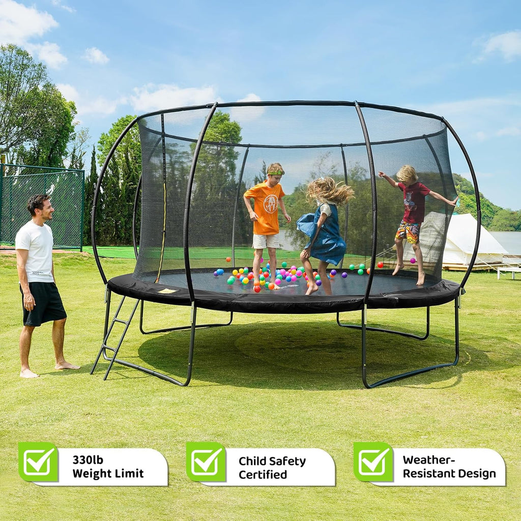 Gigu 10FT 12FT 14FT Recreational Trampolines with Enclosure Net and Ladder and Anti-Rust Coating, ASTM Approved Trampoline Outdoor for Kids and Adults Outdoor Yard Trampolines wourant