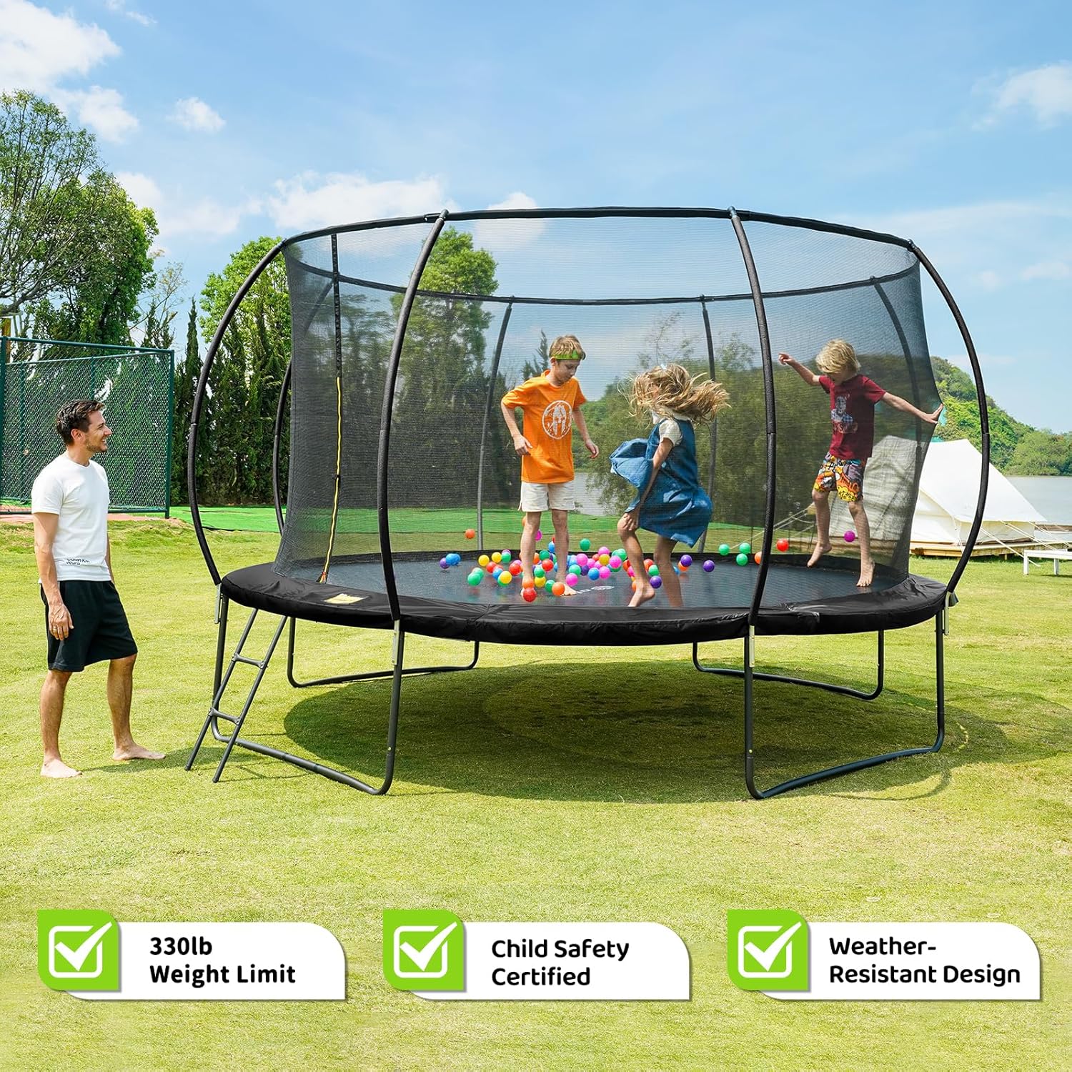 Gigu 10FT 12FT 14FT Recreational Trampolines with Enclosure Net and Ladder and Anti-Rust Coating, ASTM Approved Trampoline Outdoor for Kids and Adults Outdoor Yard Trampolines wourant