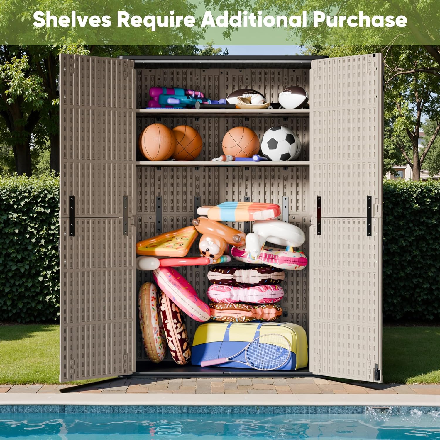 Devoko Outdoor Storage Cabinet 26 Cu Ft with Lockable Doors, Horizontal Storage Shed Waterproof Patio Tools Storage Box wourant