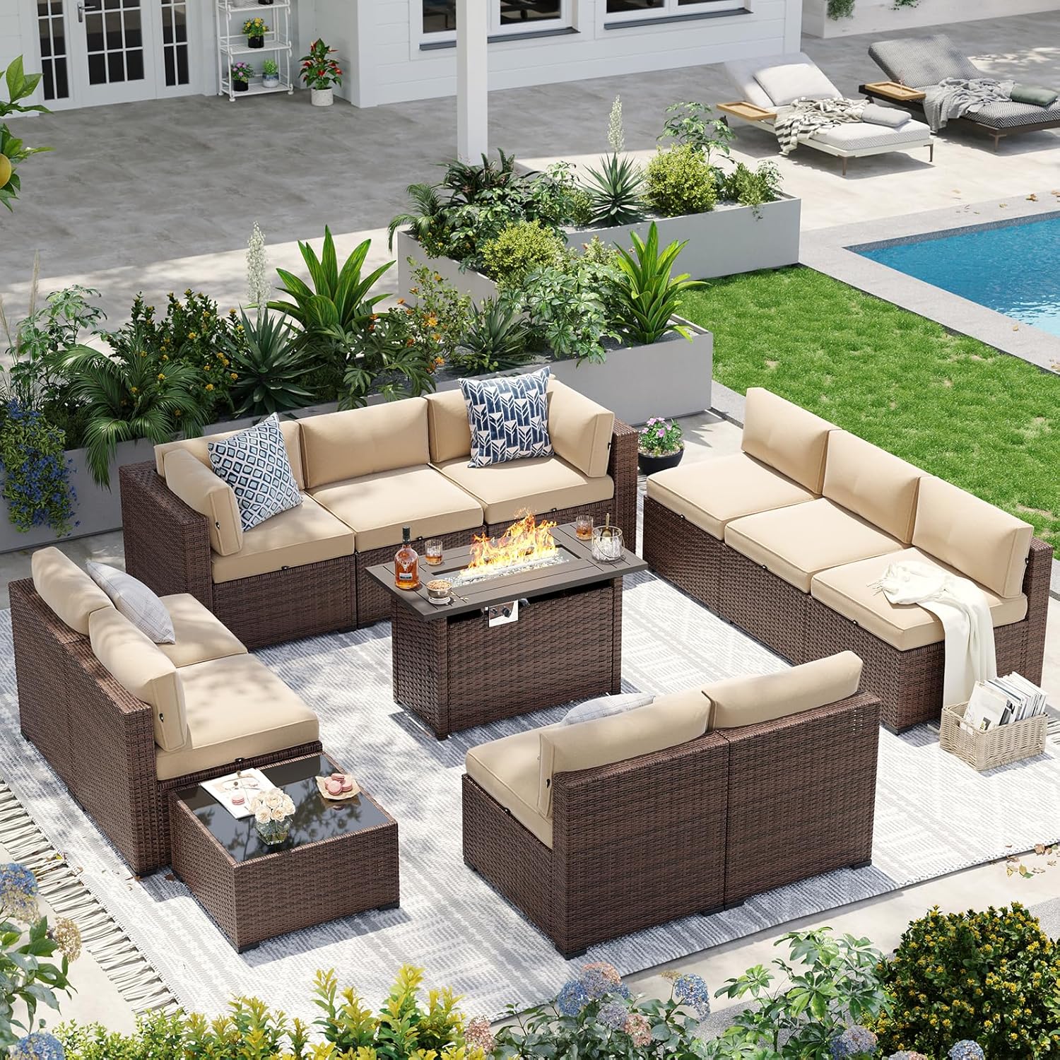 Aoxun Patio Furniture Sets, 7-Piece Outdoor Patio Furniture with Thick Cushions, Wicker Outdoor Conversation Set Sectional Sofa for Backyard, Poolside, Garden woonhhop