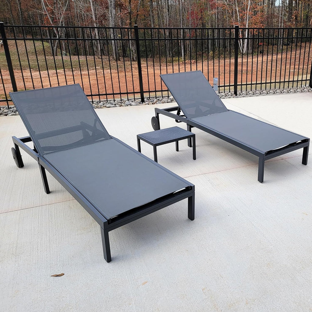PURPLE LEAF Patio Tanning Lounge Chair Set with Face Down Hole Outdoor Aluminum Adjustable Reclining Chairs Wheels Pillows and Table for Poolside Beach Sunbathing Lounger, Beige wourant