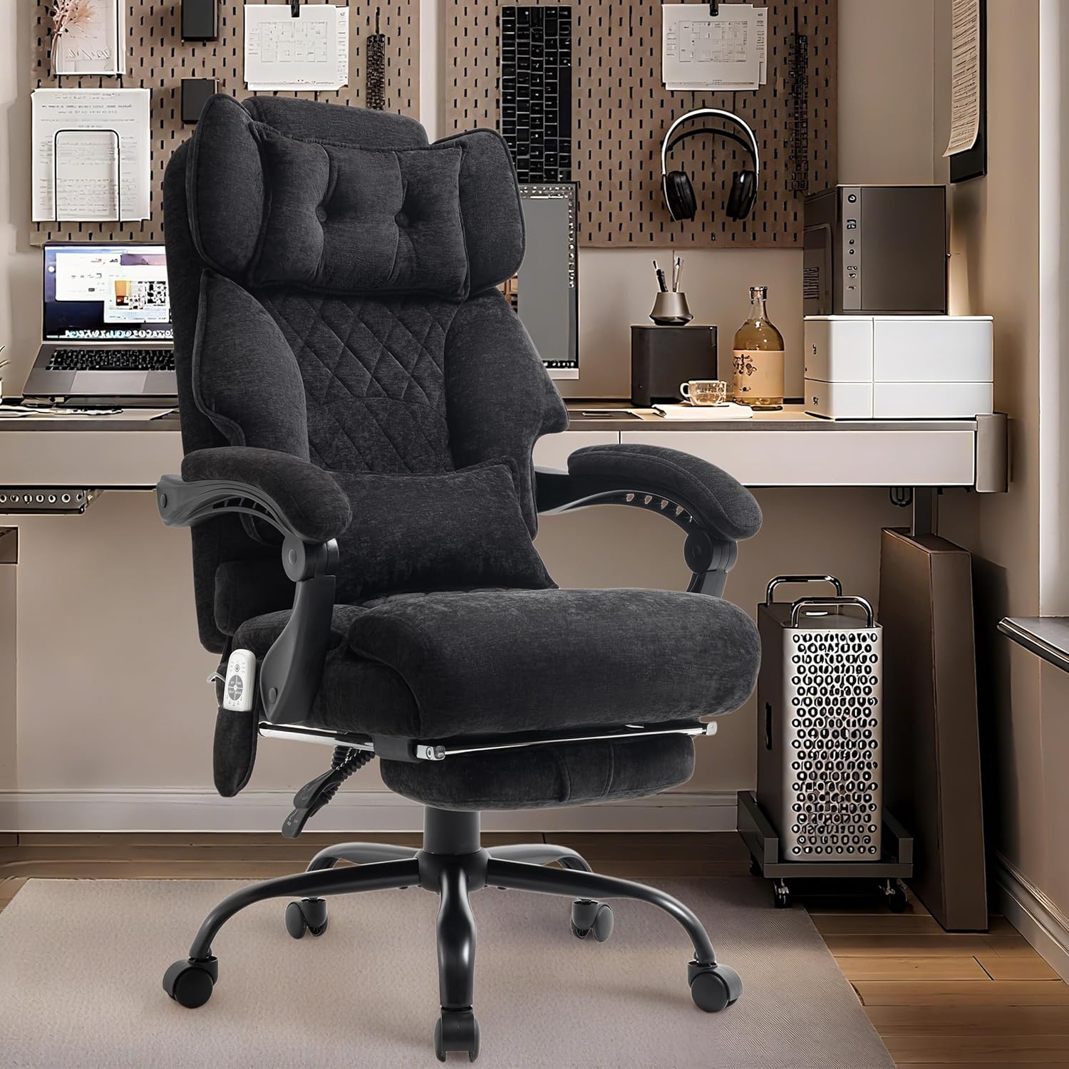 Massage Office Chair with Footrest, Large and Tall Leather Office Chair 500 lbs wourant