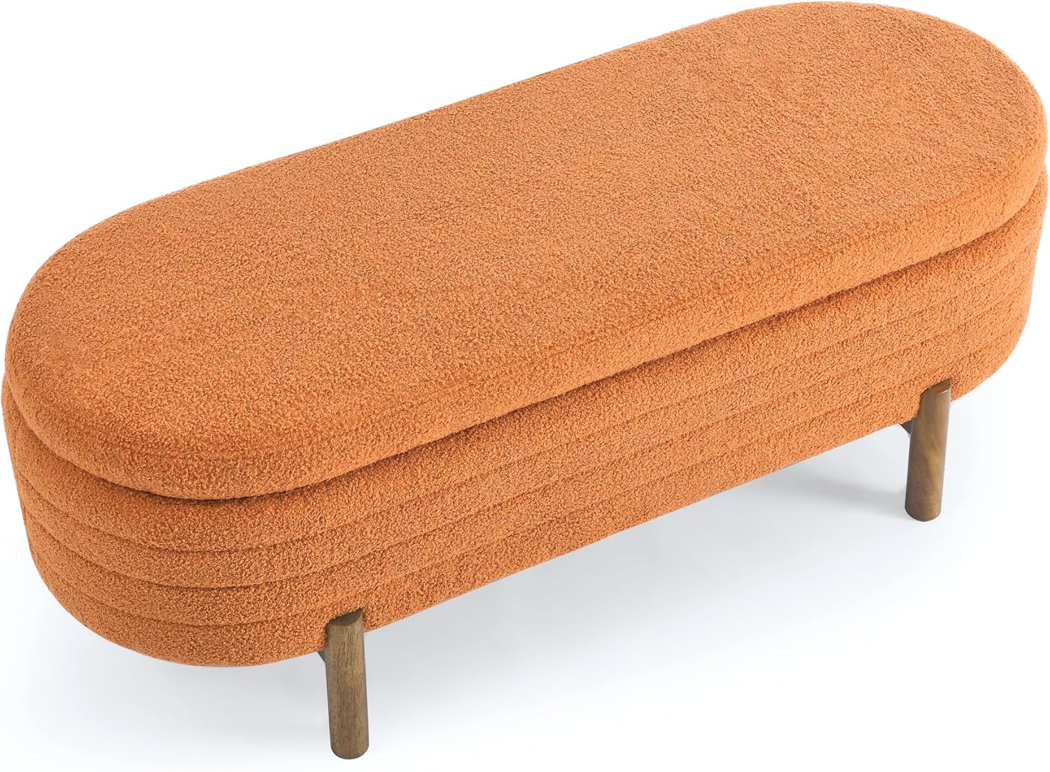 Furniliving Modern Storage Ottoman Bench, Sherpa Ottoman End of Bed Bench with Solid Wood Legs Upholstered Ottoman Benches with Storage Indoor Bench wourant