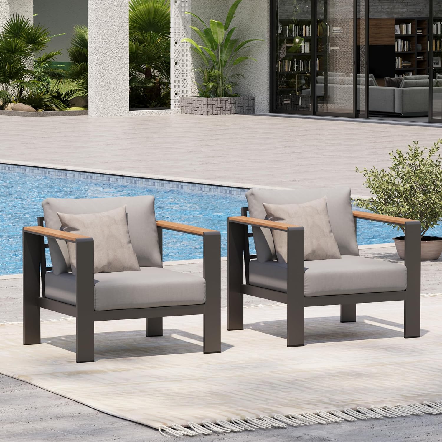 Aluminum Outdoor Patio Furniture Set with Coffee Table, 4 Piece Patio Conversation Sets with Washable Thick Cushions, Outdoor Sectional Furniture Set for Poolside, Balcony, Deck, Gray woonhhop
