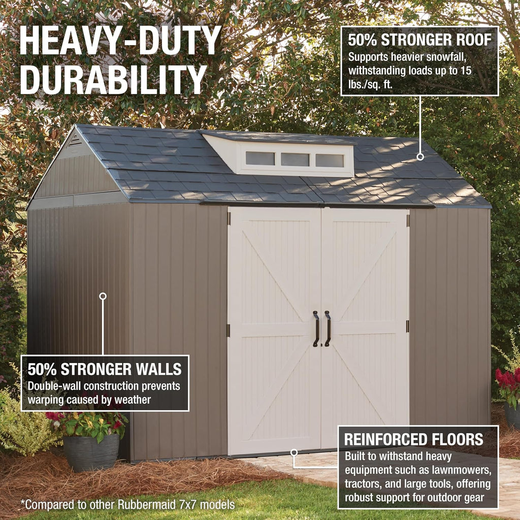 Rubbermaid Resin Outdoor Storage Shed With Floor (7 x 7 Ft) Weather Resistant Gray Organization for Home/Backyard/Garden Tools/Lawn Mower/Bike Storage/Pool Supplies wourant