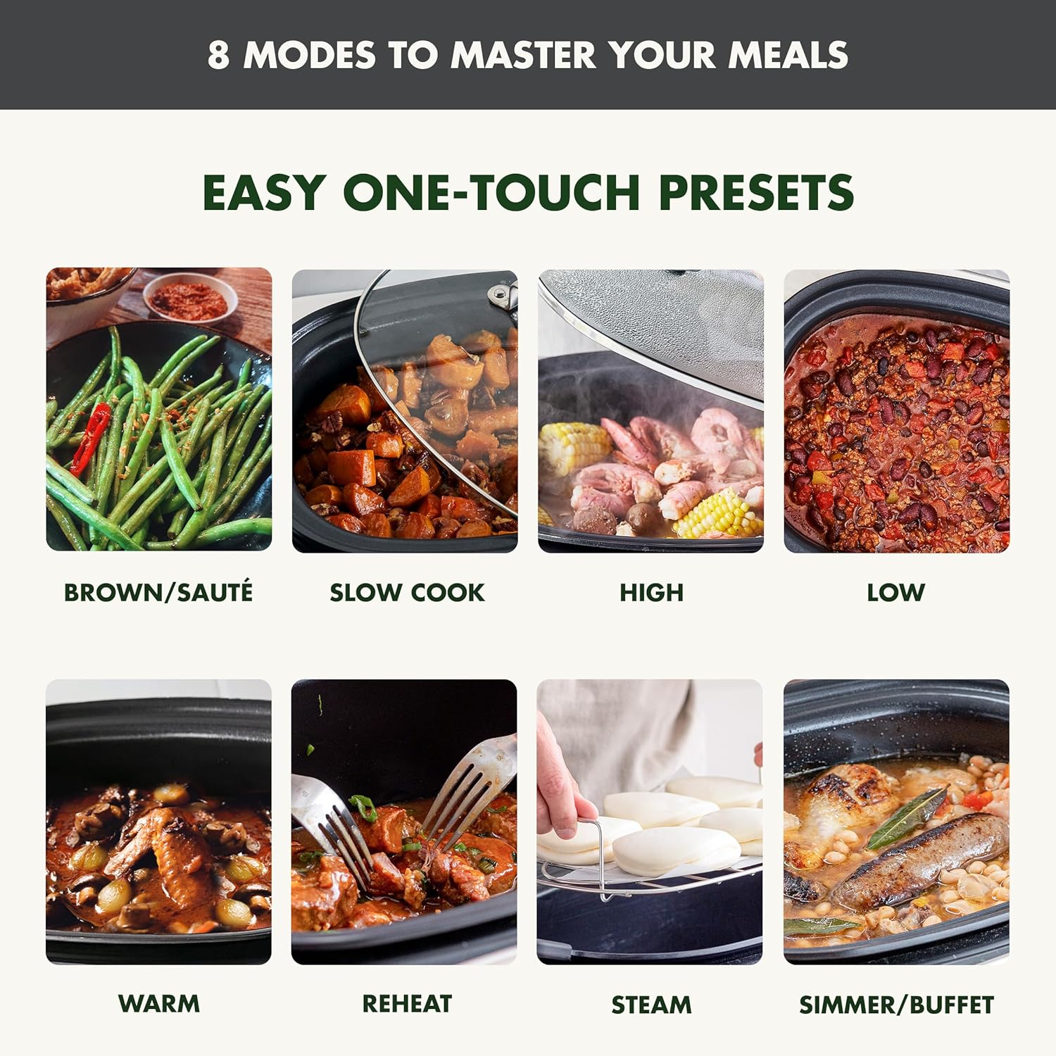 8-in-1 Programmable 6QT Electric Slow Cooker with Dishwasher-Safe Lid and Removable Base wourant