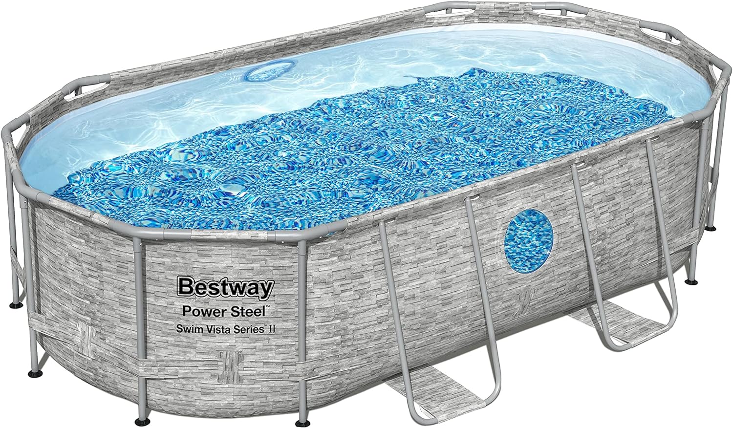 Power Steel 14' x 8'2" x 39.5" Oval Above Ground Pool Set | Includes 530gal Filter Pump, Ladder, ChemConnect Dispener wourant