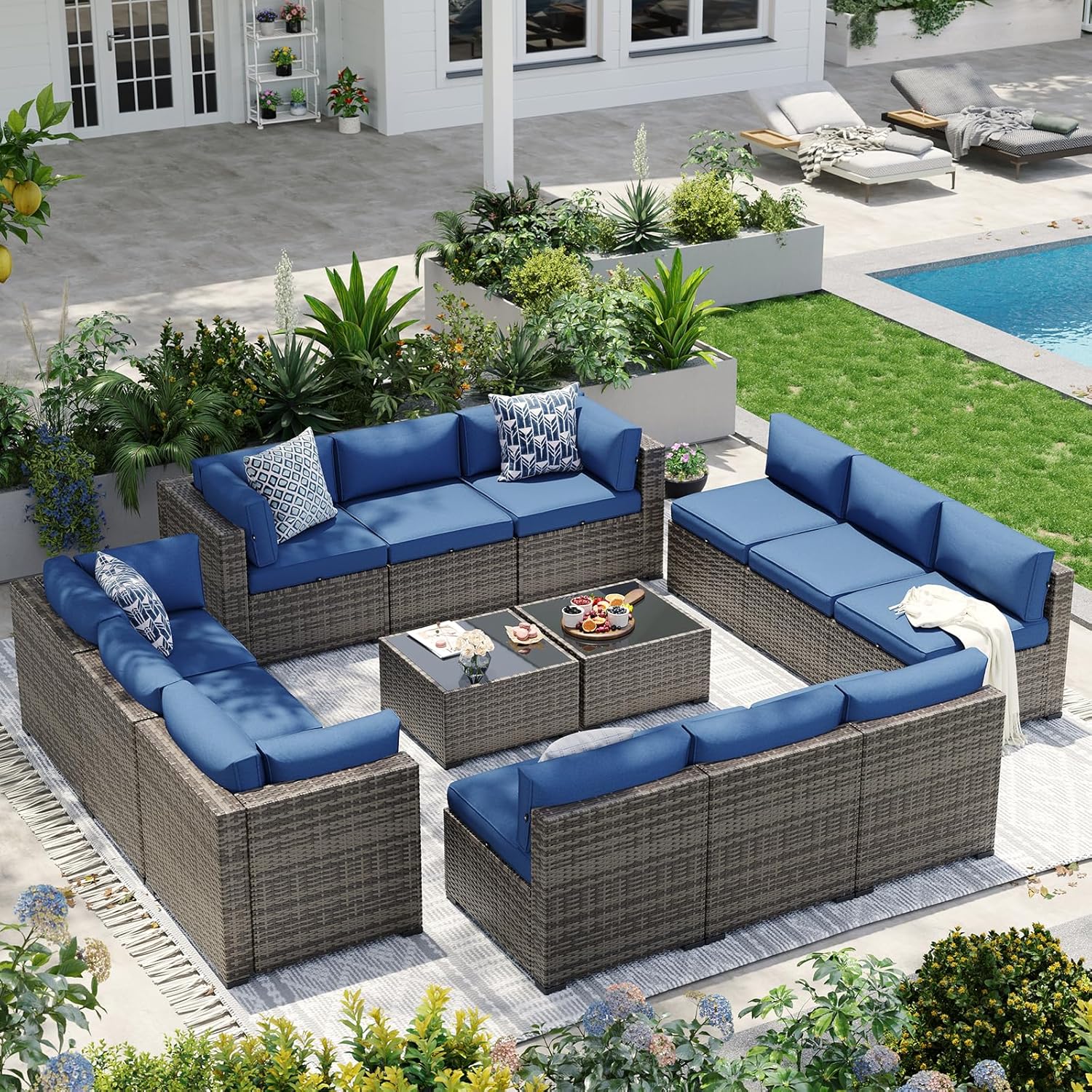 Aoxun Patio Furniture Sets, 7-Piece Outdoor Patio Furniture with Thick Cushions, Wicker Outdoor Conversation Set Sectional Sofa for Backyard, Poolside, Garden woonhhop