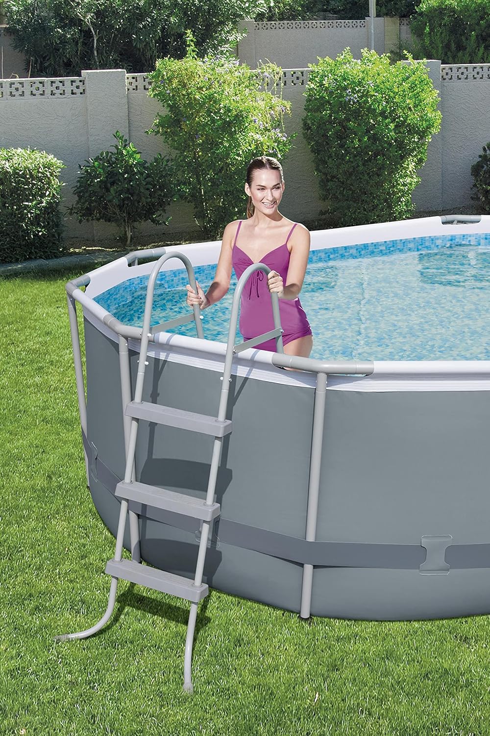 Power Steel 14' x 8'2" x 39.5" Oval Above Ground Pool Set | Includes 530gal Filter Pump, Ladder, ChemConnect Dispener wourant