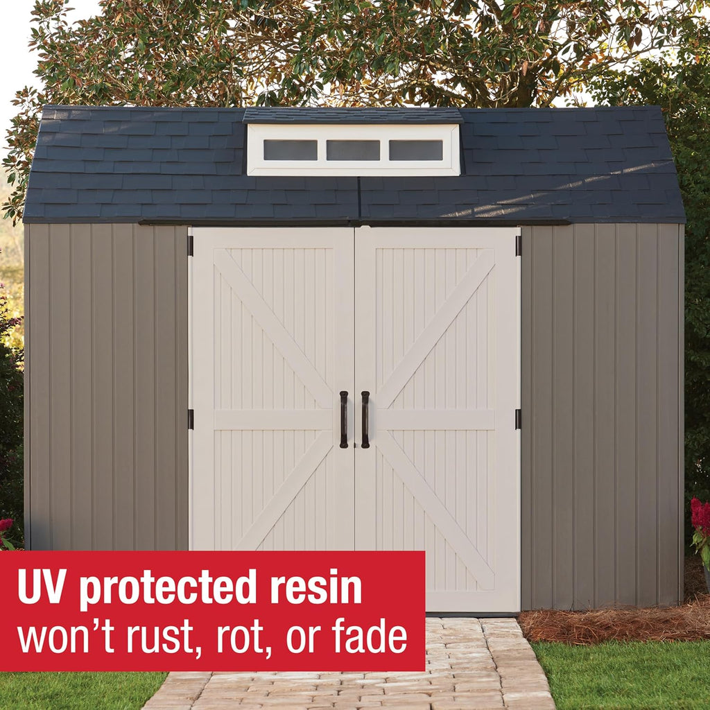 Rubbermaid Resin Outdoor Storage Shed With Floor (7 x 7 Ft) Weather Resistant Gray Organization for Home/Backyard/Garden Tools/Lawn Mower/Bike Storage/Pool Supplies wourant