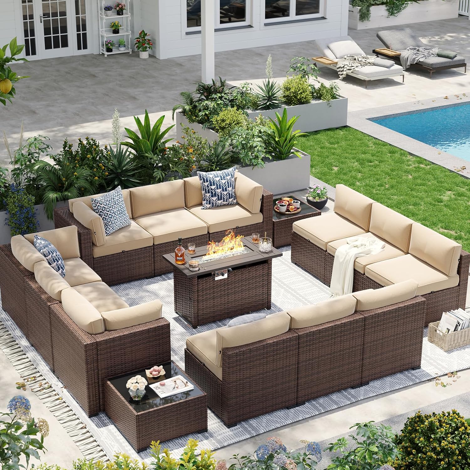 Aoxun Patio Furniture Sets, 7-Piece Outdoor Patio Furniture with Thick Cushions, Wicker Outdoor Conversation Set Sectional Sofa for Backyard, Poolside, Garden woonhhop