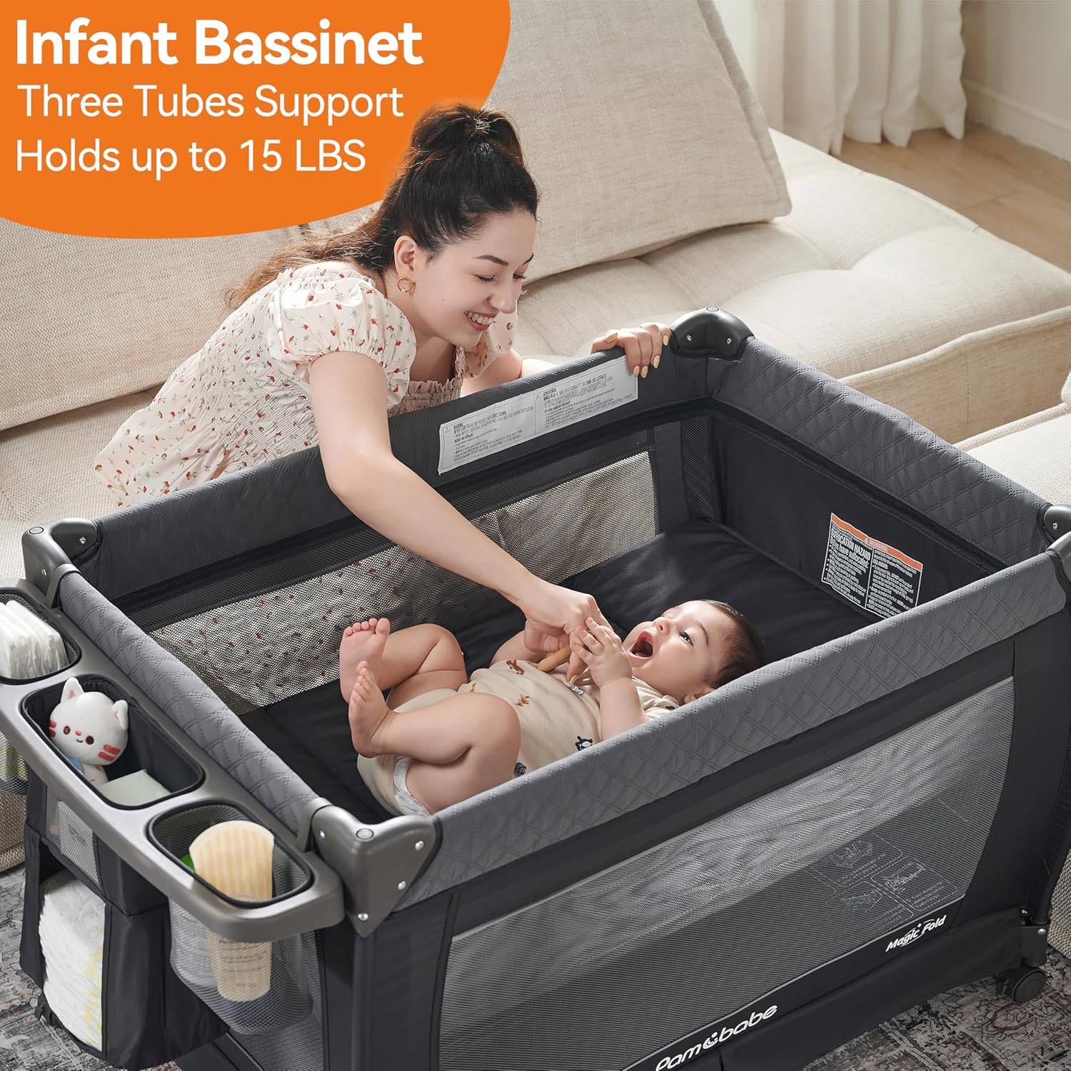 Pamo Babe Baby Playpen - Heavy-duty steel frame provides a safe sleeping space and portable crib wourant