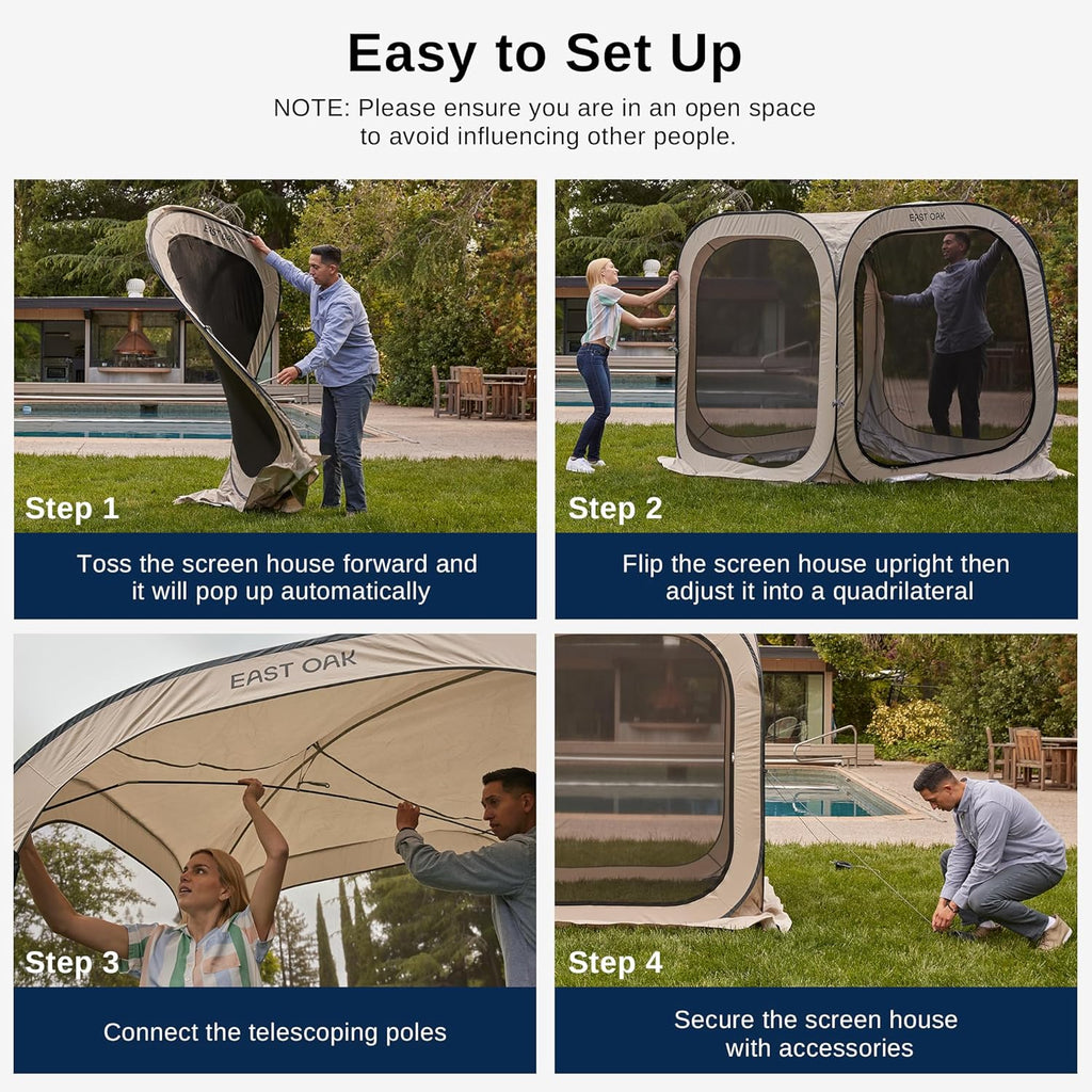 EAST OAK Screen House Tent Pop-Up, Portable Screen Room Canopy Instant Screen Tent 10 x 10 FT with Carry Bag for Patio, Backyard, Deck & Outdoor Activities, Beige wourant