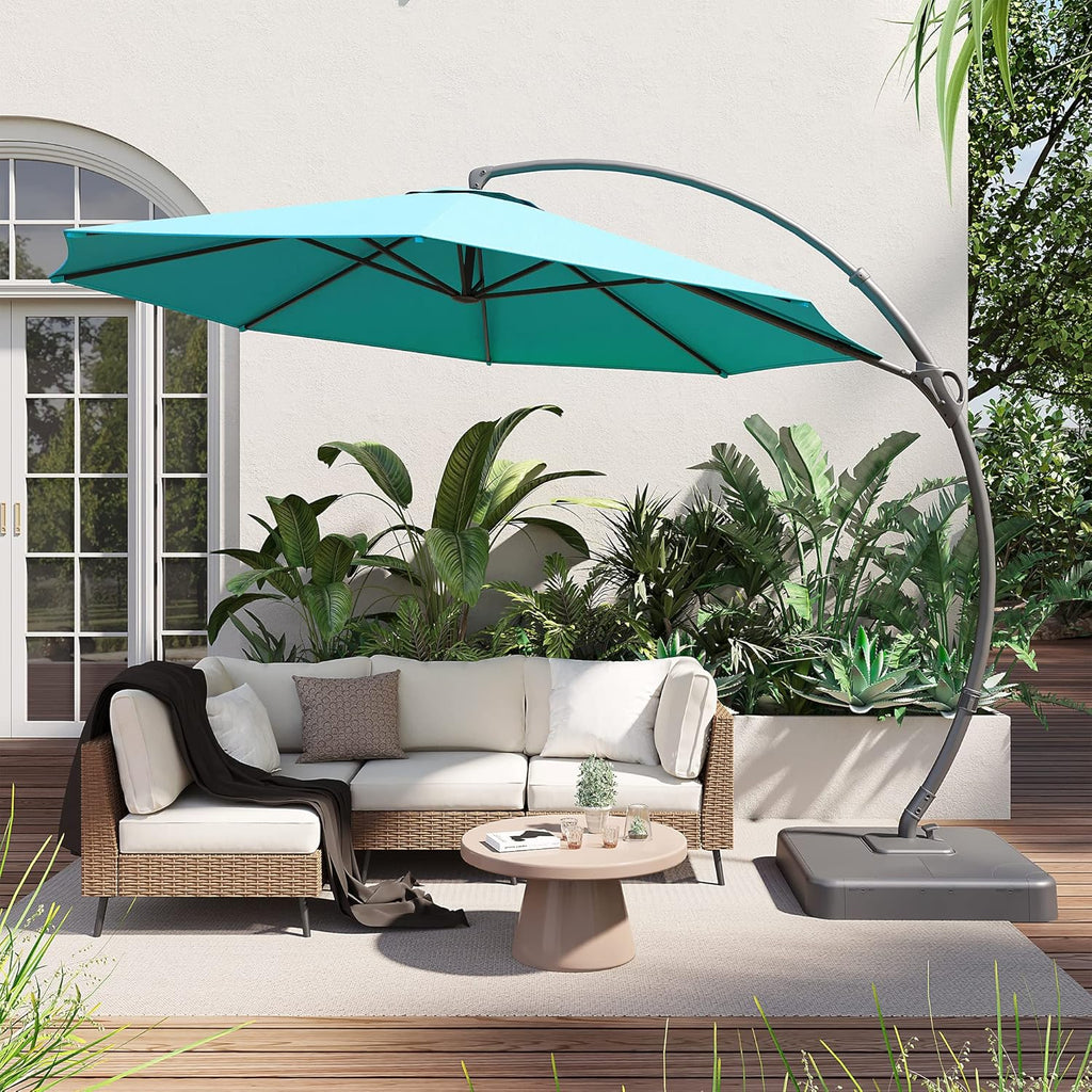 LAUSAINT HOME Outdoor Patio Umbrella with Base included, 11 FT Deluxe Curvy Cantilever Umbrella Heavy Duty Offset Hanging Umbrella with 360° Rotation for Market, Pool, Garden, Backyard, Deck (Beige) wourant
