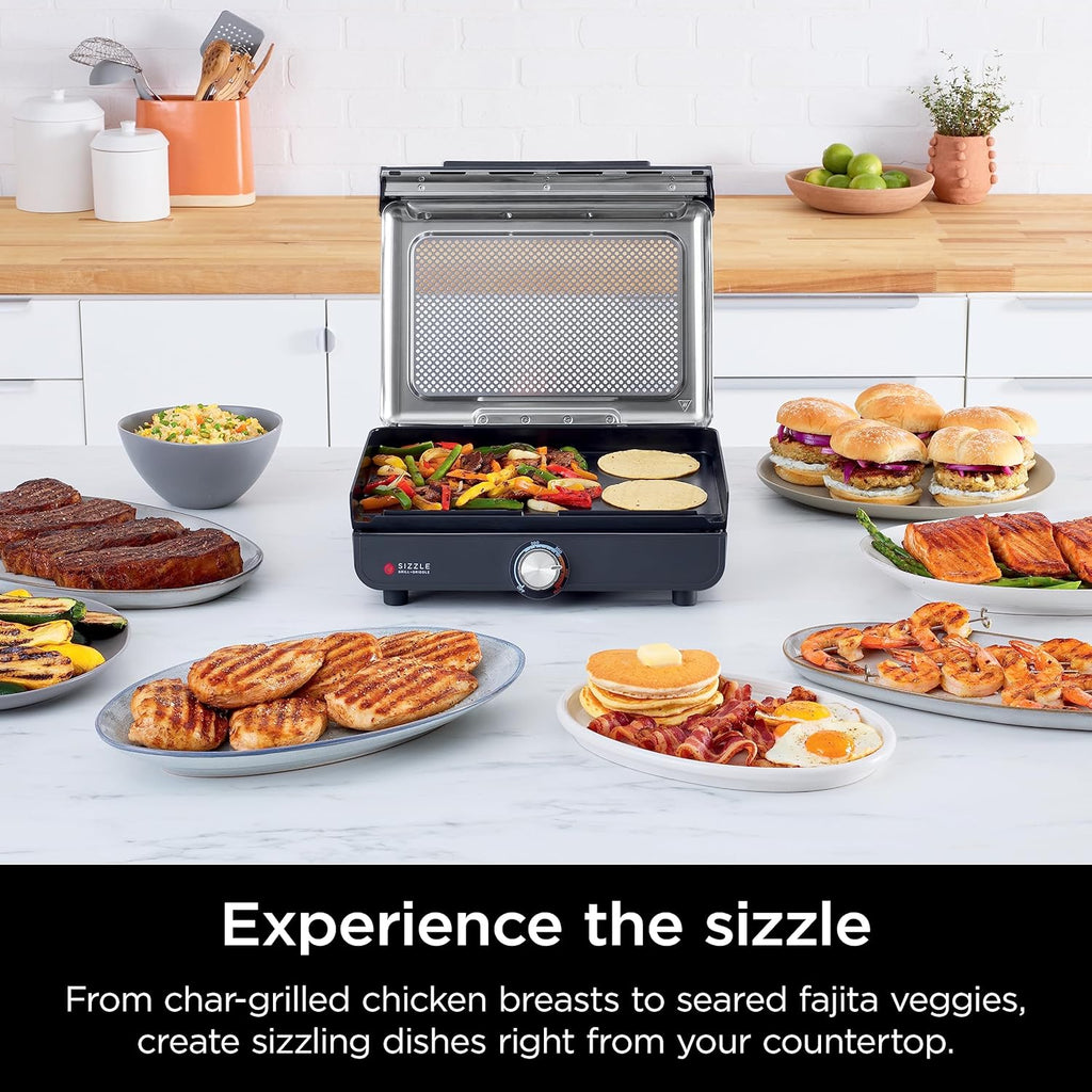 Ninja Griddle and Indoor Grill, 14’? Electric Grill, For Steak, Burgers, Salmon, Veggies, and More, Pancake Griddle, Nonstick, Dishwasher Safe, 500F, Even Cooking, Silver, GR101 woonhhop