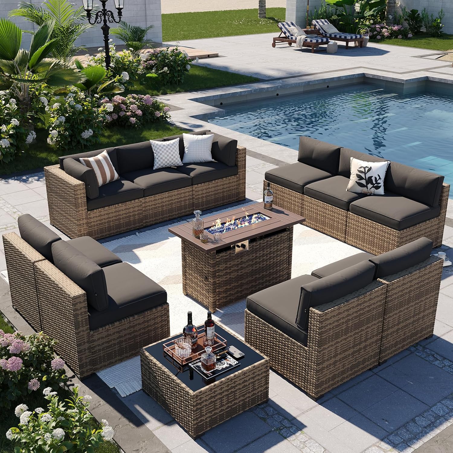 Aoxun Patio Furniture Sets, 7-Piece Outdoor Patio Furniture with Thick Cushions, Wicker Outdoor Conversation Set Sectional Sofa for Backyard, Poolside, Garden woonhhop