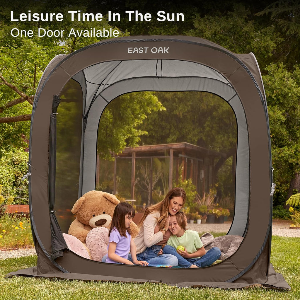 EAST OAK Screen House Tent Pop-Up, Portable Screen Room Canopy Instant Screen Tent 10 x 10 FT with Carry Bag for Patio, Backyard, Deck & Outdoor Activities, Beige wourant