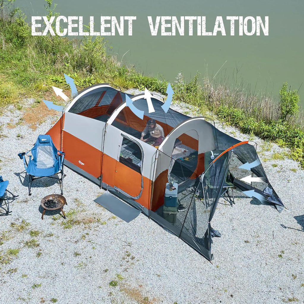 PORTAL 6/8/10 Person Family Camping Tent with Screen Room, Water Resistant Big Tunnel Tent with Rainfly, Large Family Tent for Outdoor Camping, Party wourant