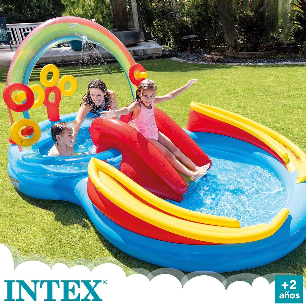 Intex 96" x 78" x 28" Inflatable Jungle Adventure Play Center Spray Kiddie Pool - Backyard Kids Water Slide, Outdoor Blow-Up Splash Pad for Toddlers wourant