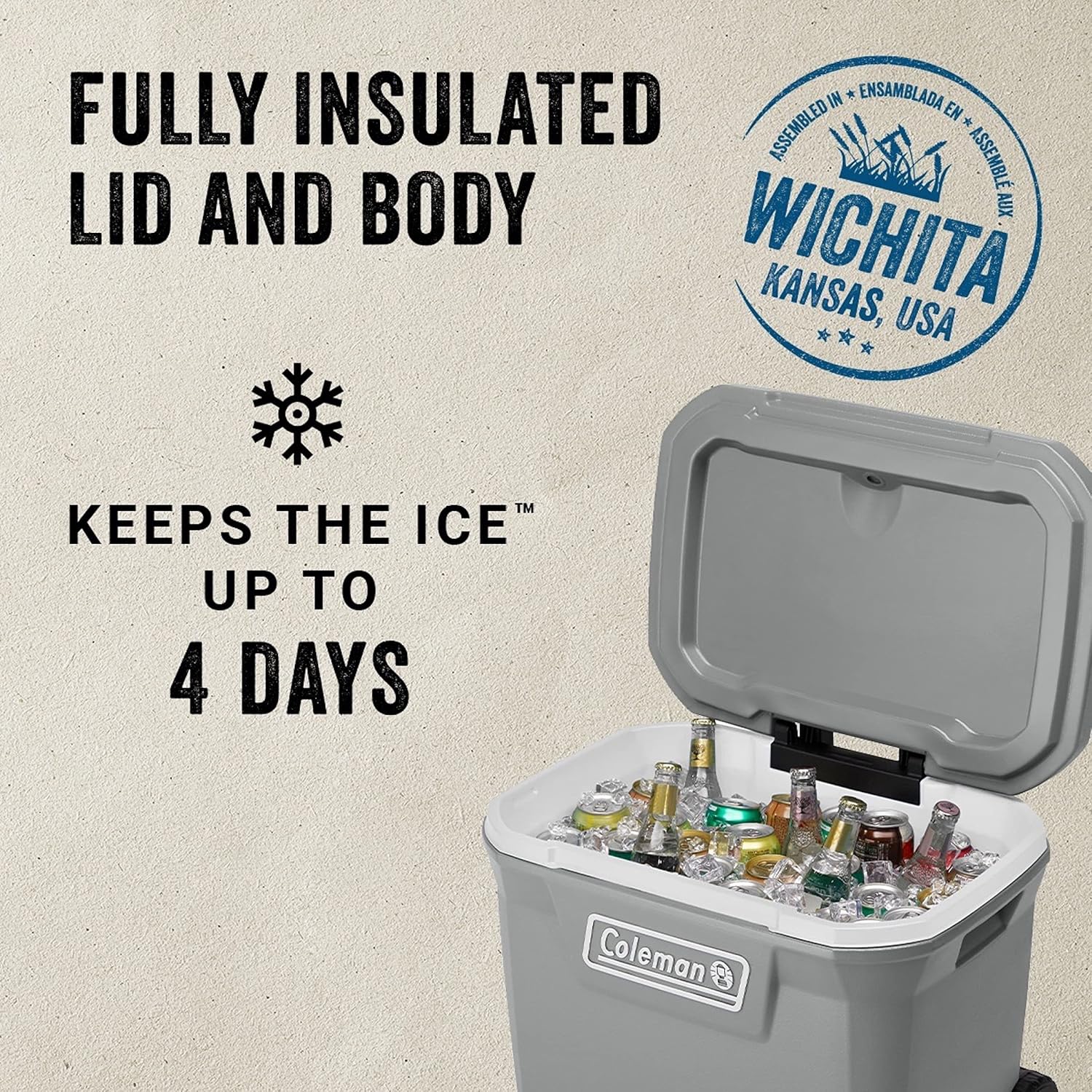 Coleman Classic Series Insulated Portable Wheeled Cooler, Leak-Resistant Outdoor Hard Cooler Keeps Ice up to 5 Days, 100-Quart wourant
