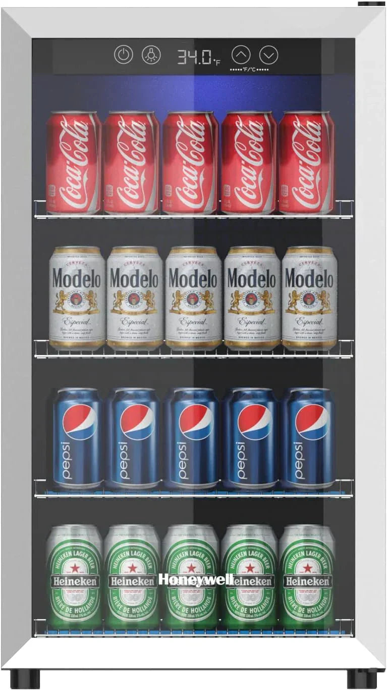 Beverage Refrigerator and Cooler 115 Can Mini Fridge with Glass Door for Soda Beer or Wine wourant