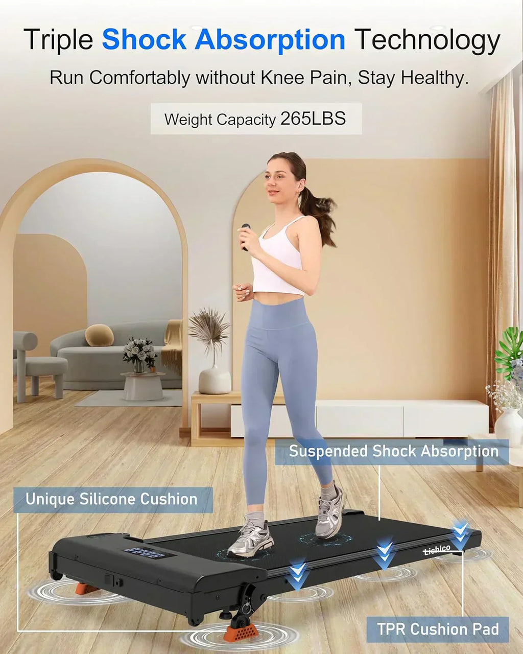 Lichico Walking Pad Under Desk Treadmill Ultra-Quiet Brushless Electric Jogging Treadmill wourant