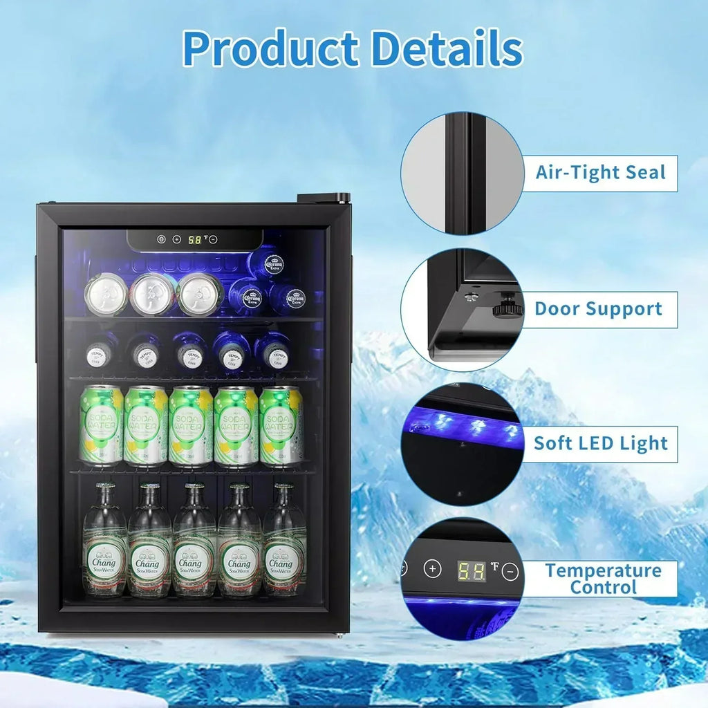 Antarctic Star Beverage Refrigerator Cooler 68 Can Mini Fridge with Glass Door for Beer Drinks Wine wourant