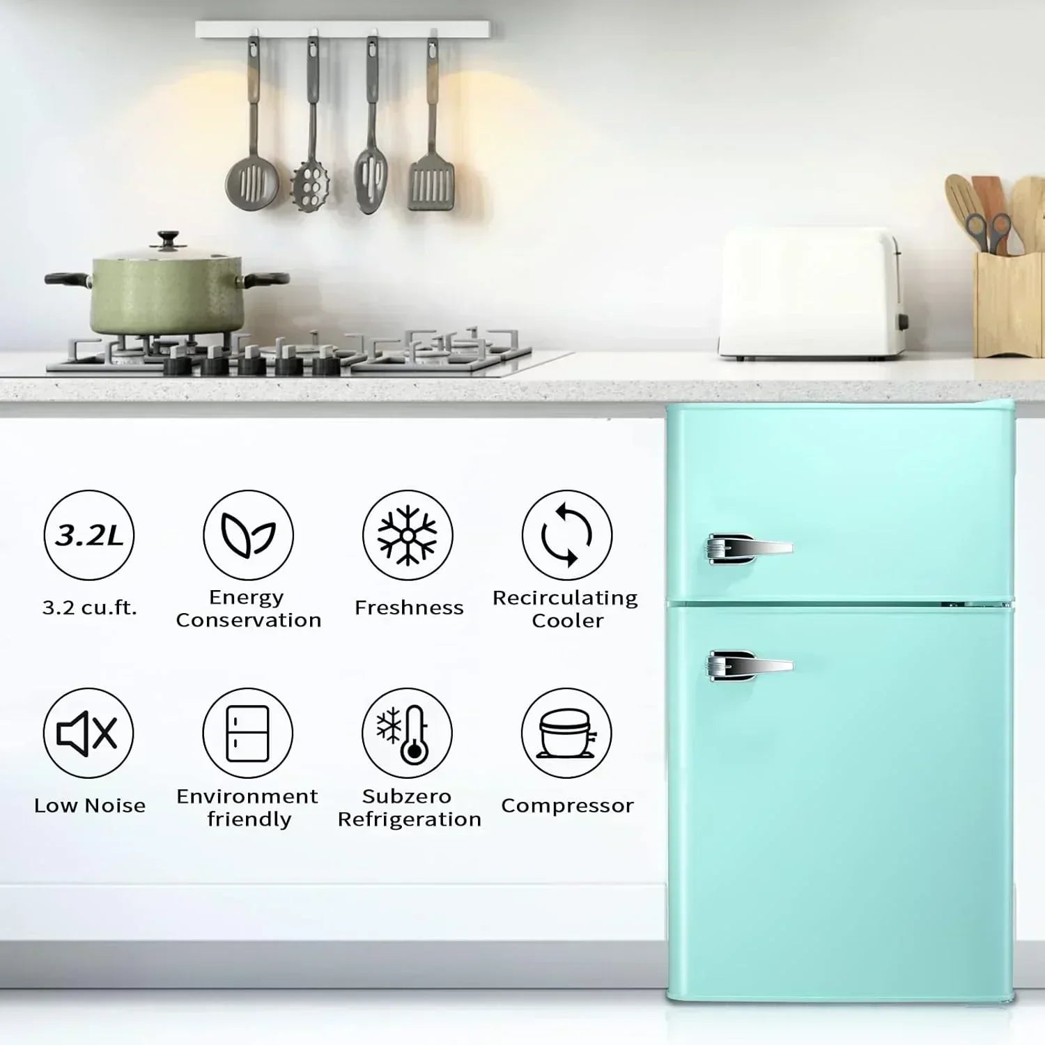 Antarctic Star Compact Mini Refrigerator Separate Freezer Small Fridge Double 2-Door wourant
