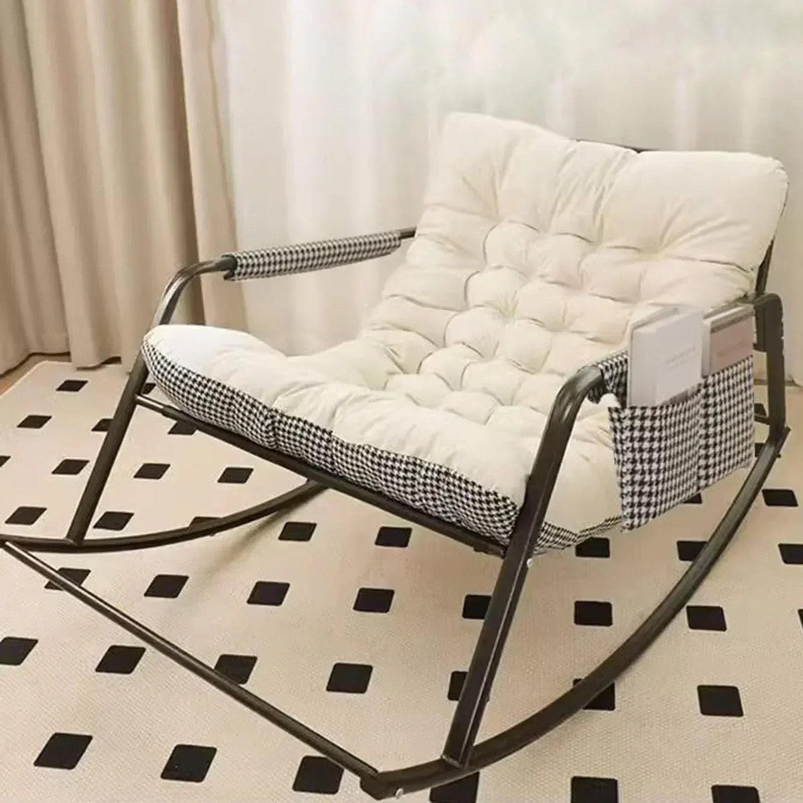 Modern Lounge Chair for Balcony Upholstered w/Side Pockets Outdoor Rocking Chair wourant