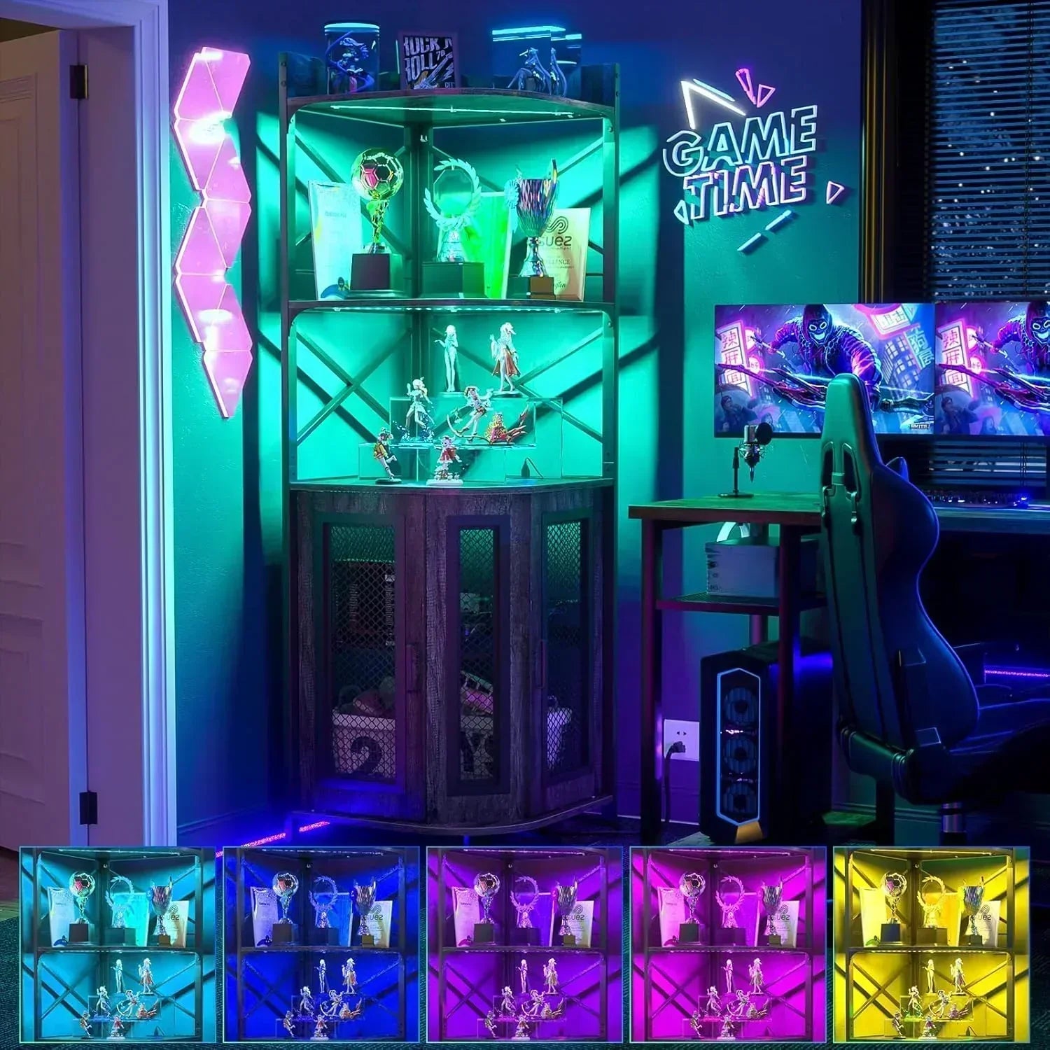 Corner bar cabinet with power socket industrial style wine cabinet light strip and glass rack wourant