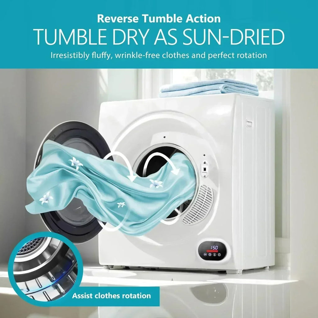 Compact Laundry Dryer 3.5 cu ft Front Load Stainless Steel Clothes Dryers With Exhaust Pipe wourant