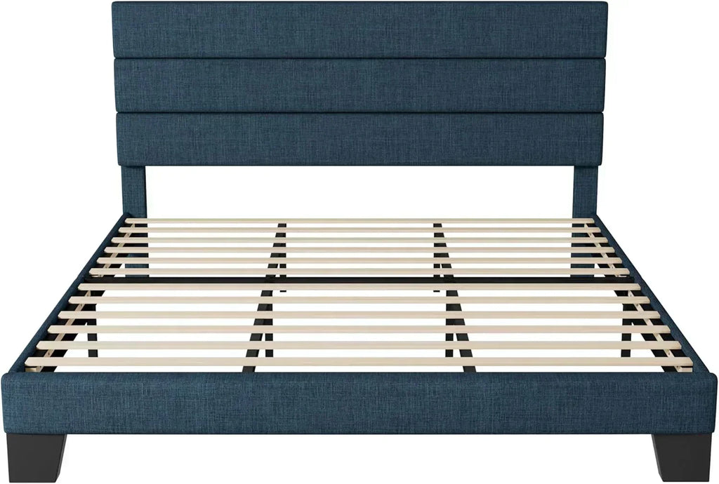 Allewie Queen Size Platform Bed Frame with Fabric Upholstered Headboard Wooden Slats Support wourant