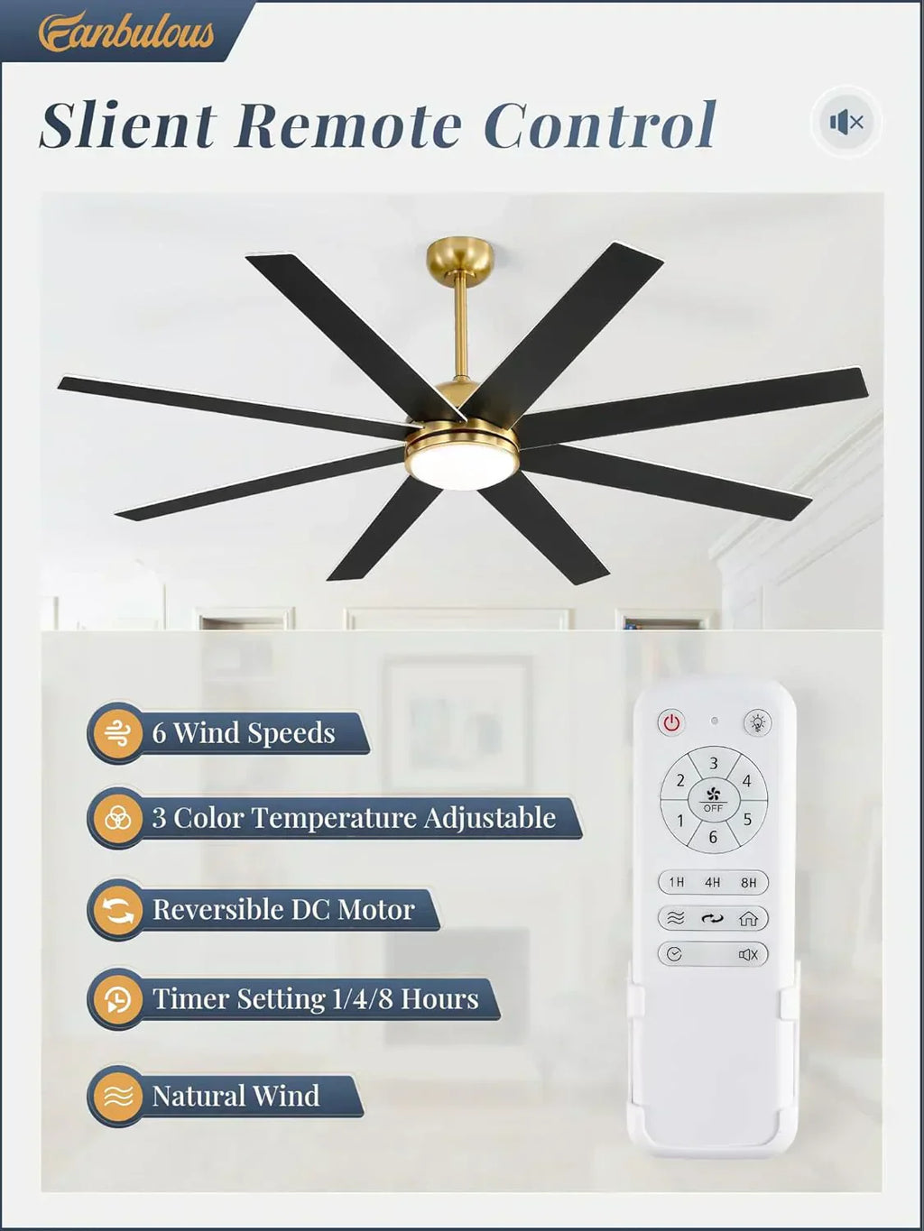 Ceiling Fan Indoor/Outdoor 8 Blades 65 inches wourant