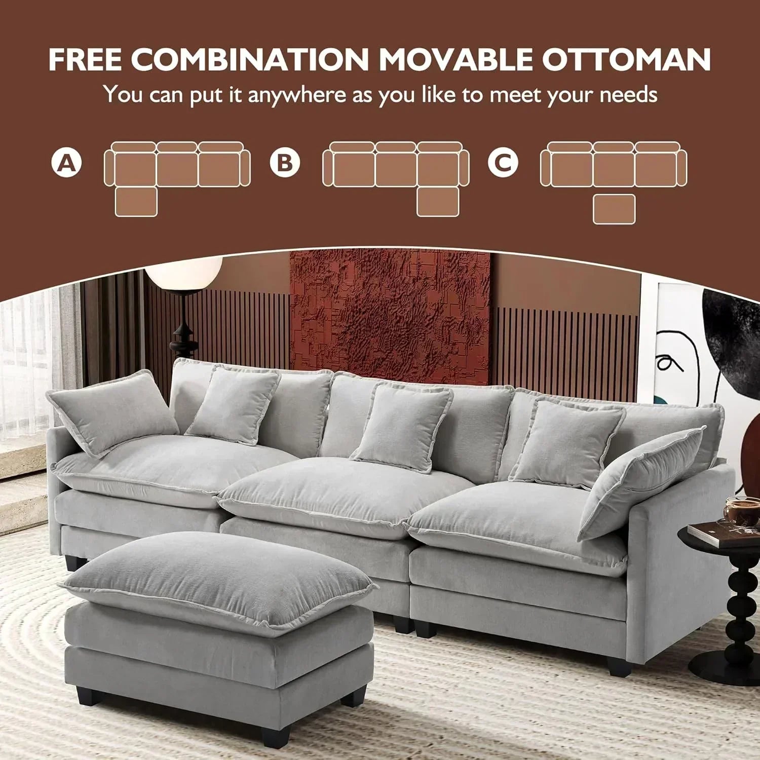 ihanherry 146-inch U-shaped modern sofa modular area cloud sofa wourant