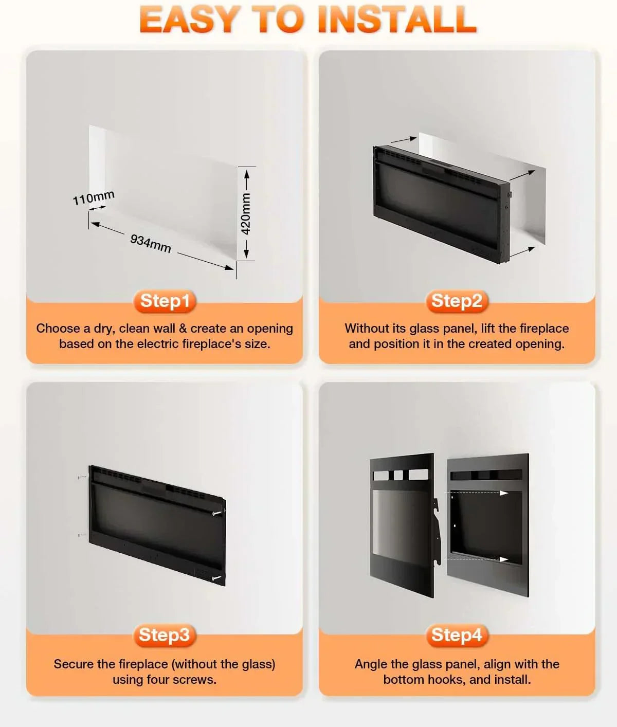 Electric Fireplace 60Inch Wall Mounted Electric Fireplace Heater with Timer Inserts TV Stand wourant