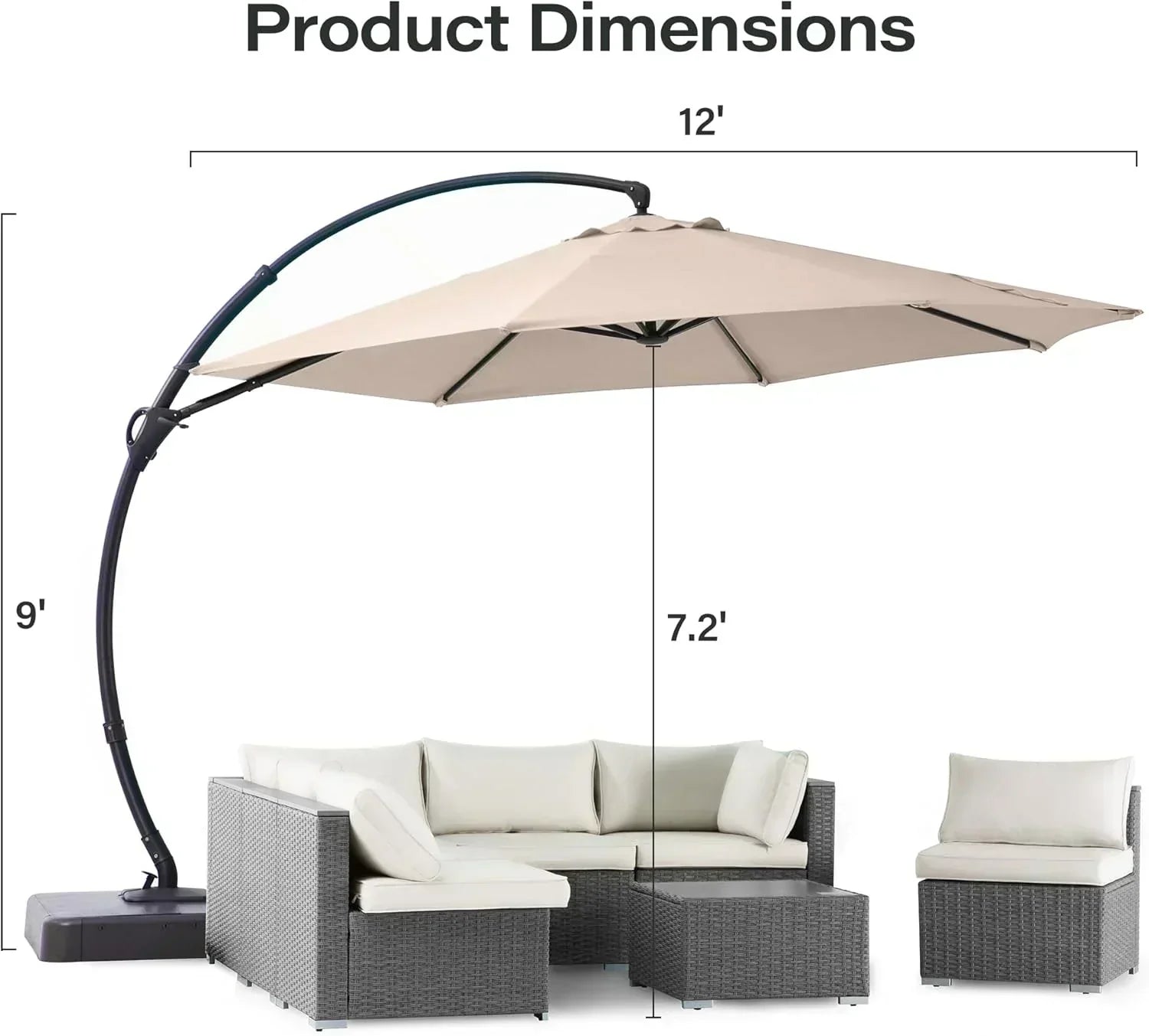 LAUSAINT HOME Outdoor Patio Umbrella with Base included 11 FT Deluxe Curvy Cantilever Umbrella wourant