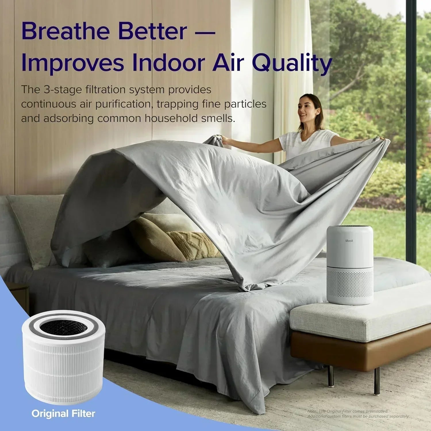 Air Purifier for Bedroom Allergies and Pet Hair 56W High Torque Motor wourant