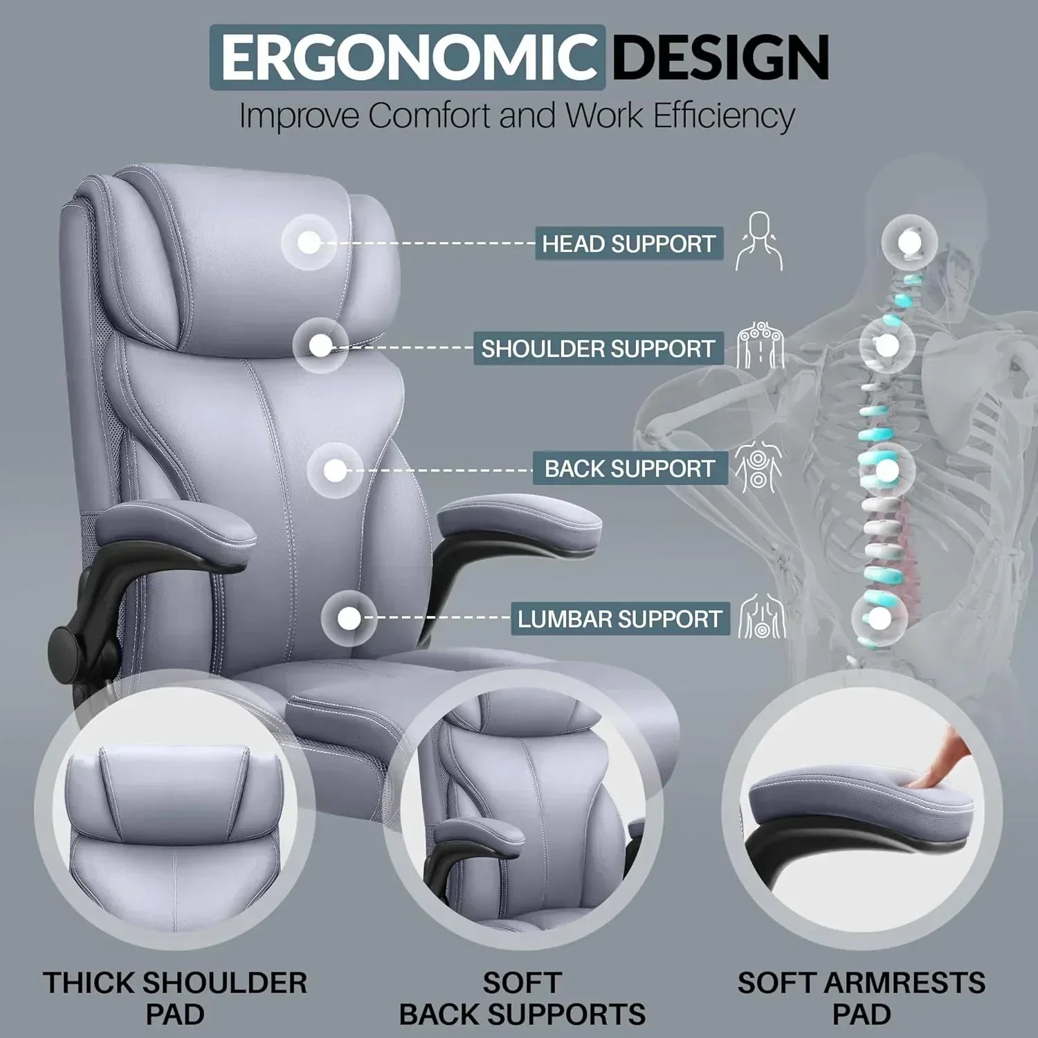 Office Chair Large High-Foot Computer Desk Chair Chair Lumbar Support Rotating Computer Chair wourant