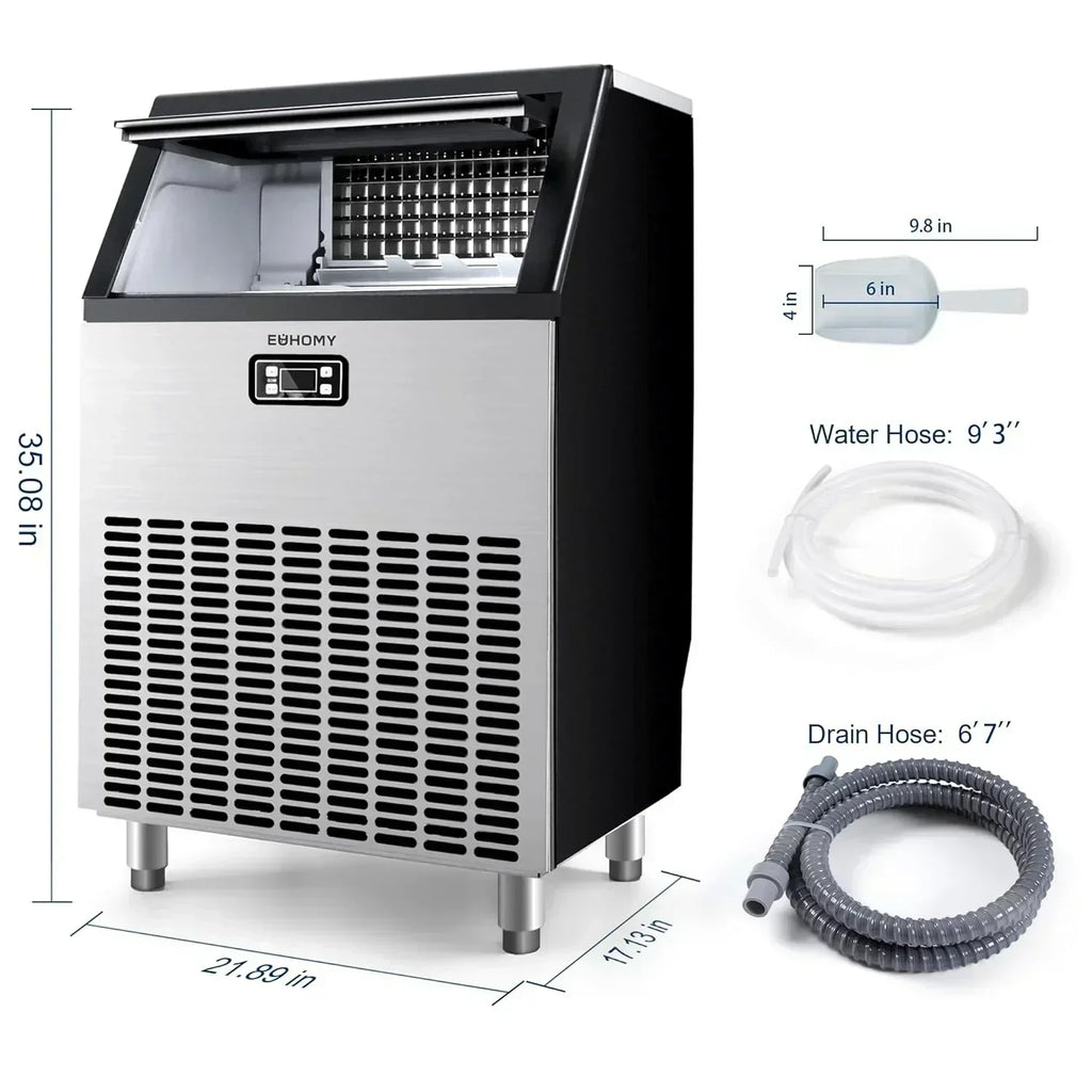 EUHOMY Commercial Ice Maker Machine 100lbs/24H Stainless Steel Under Counter ice Machine wourant