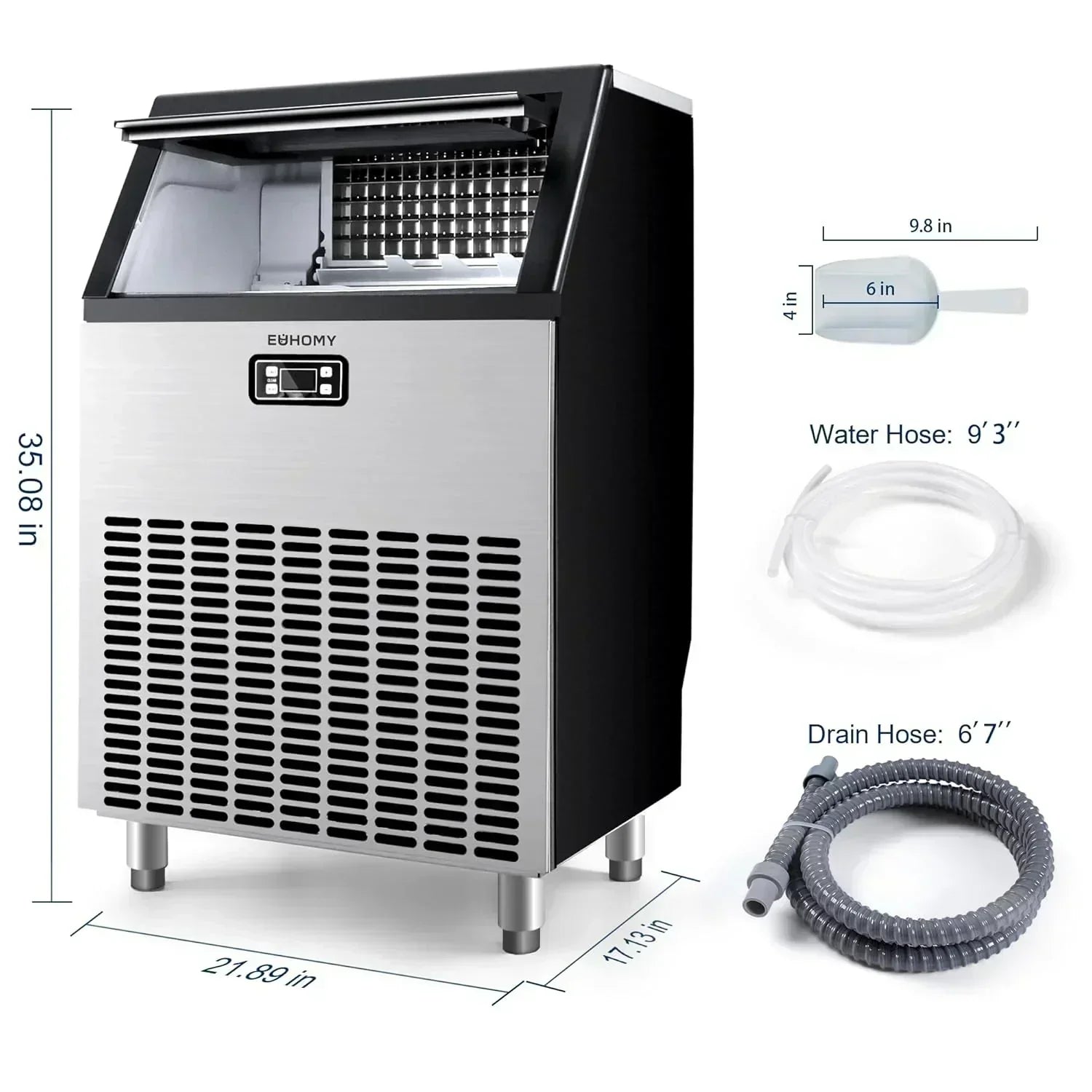 EUHOMY Commercial Ice Maker Machine 100lbs/24H Stainless Steel Under Counter ice Machine wourant