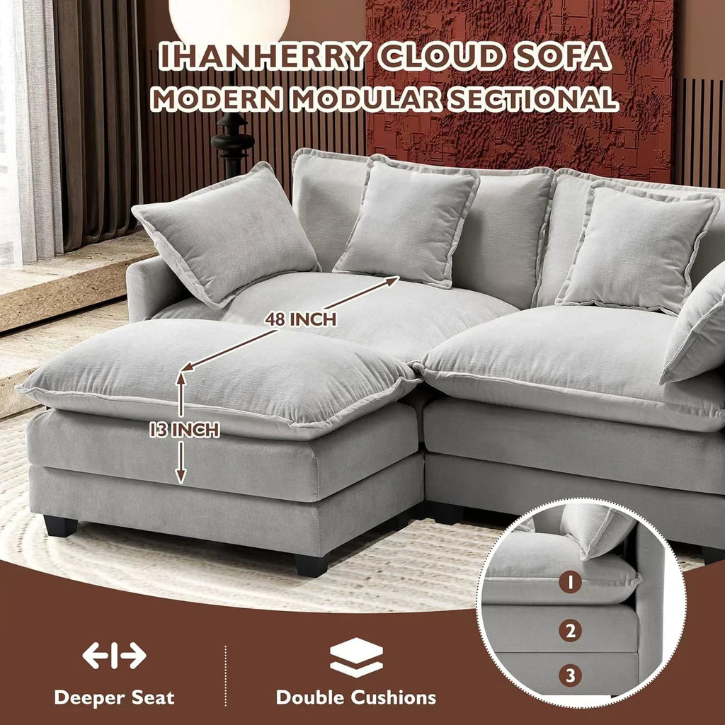 ihanherry 146-inch U-shaped modern sofa modular area cloud sofa wourant