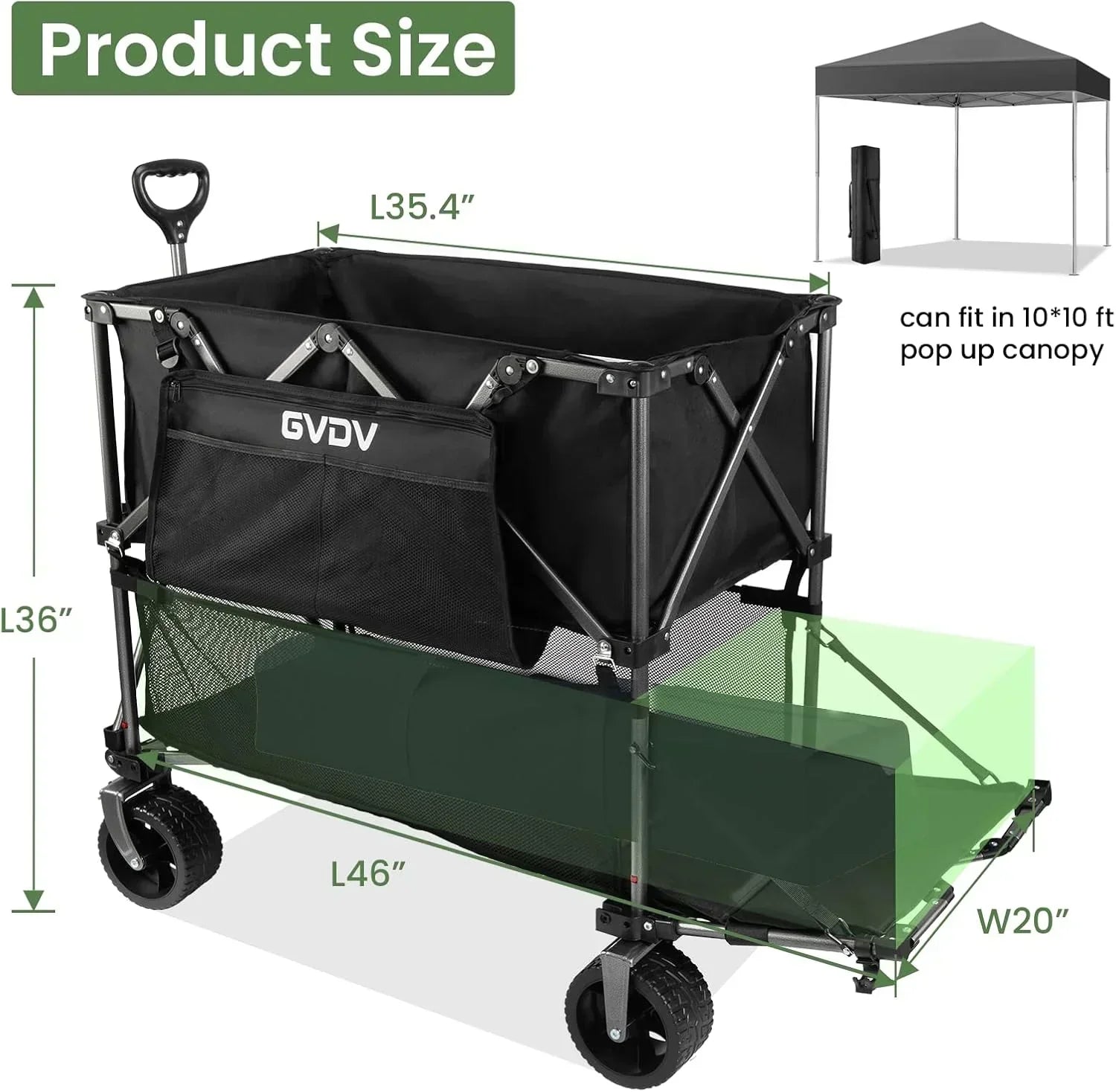 Double-decker cart 500 lb capacity 400 liter foldable cart all-terrain wheels foldable cart wourant