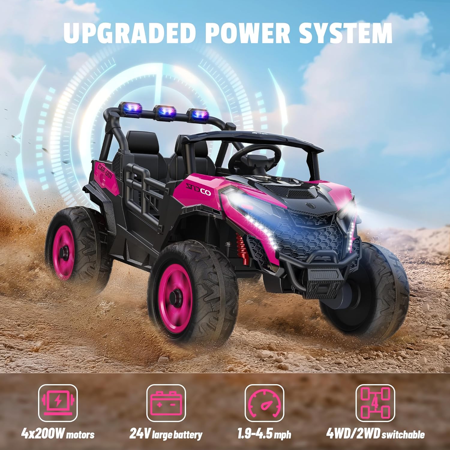 Pink all-terrain car travel electric toy truck wourant